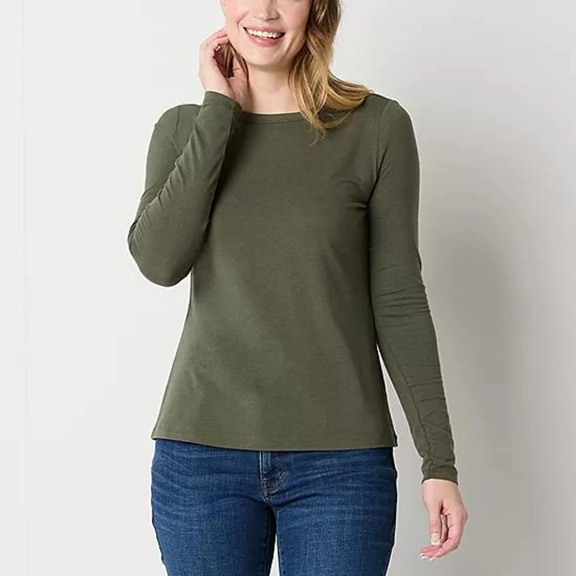 new! a.n.a Womens Round Neck Long Sleeve T-Shirt