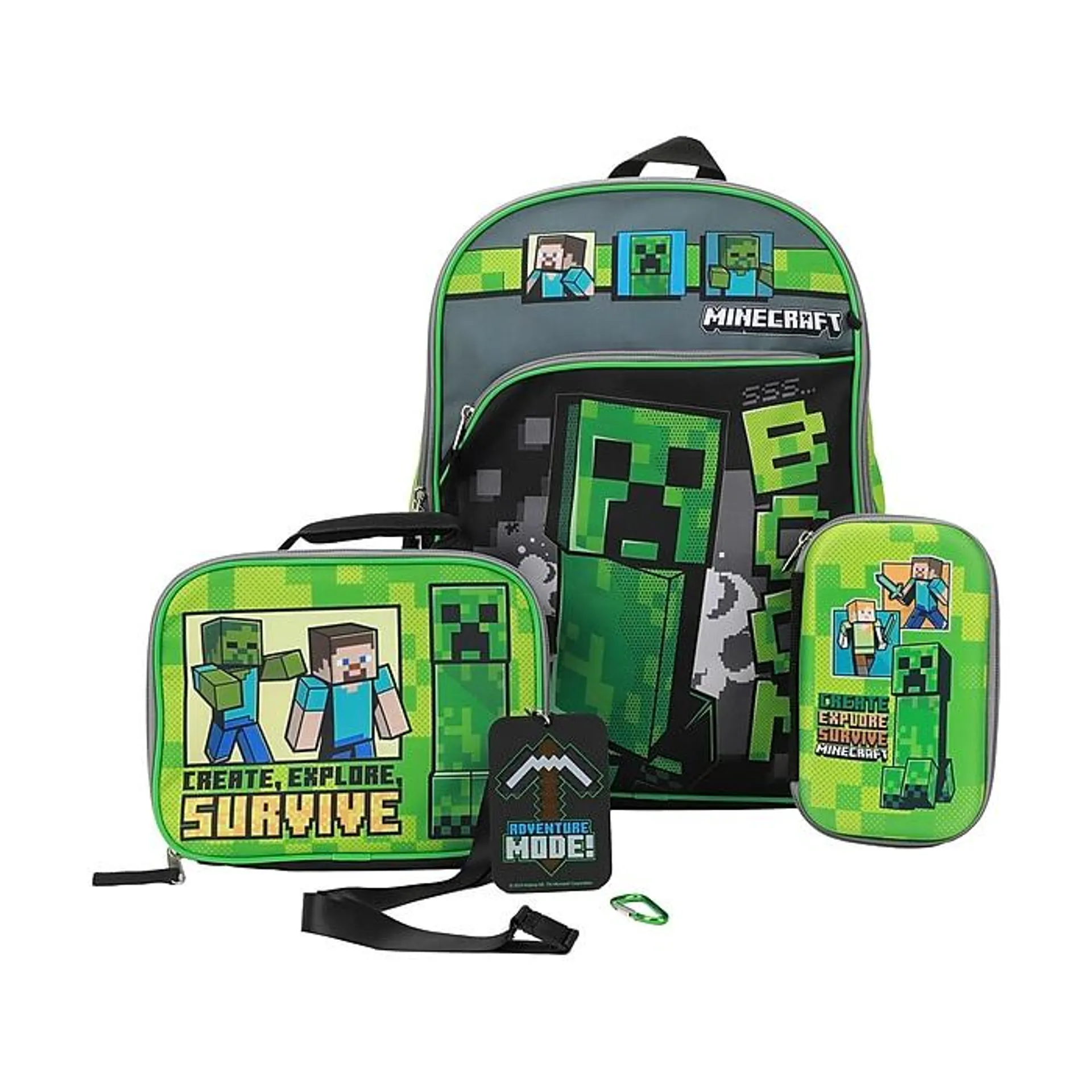 Bioworld Kids' 6-Piece Minecraft Backpack Set,