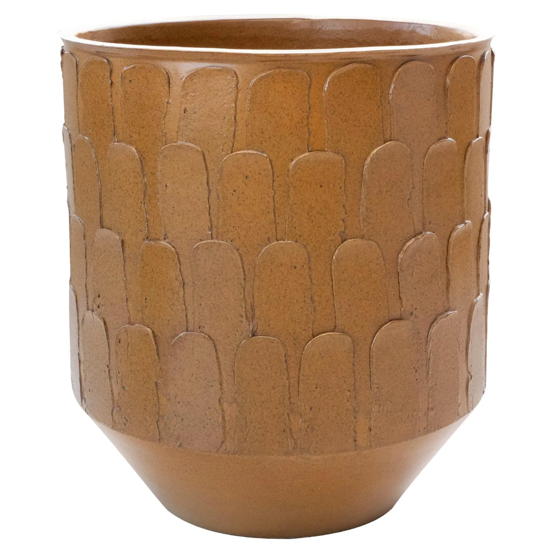 David Cressey Pro Artisan "Leaf" Pattern Extra Large Bullet Planter in Ochre Gla