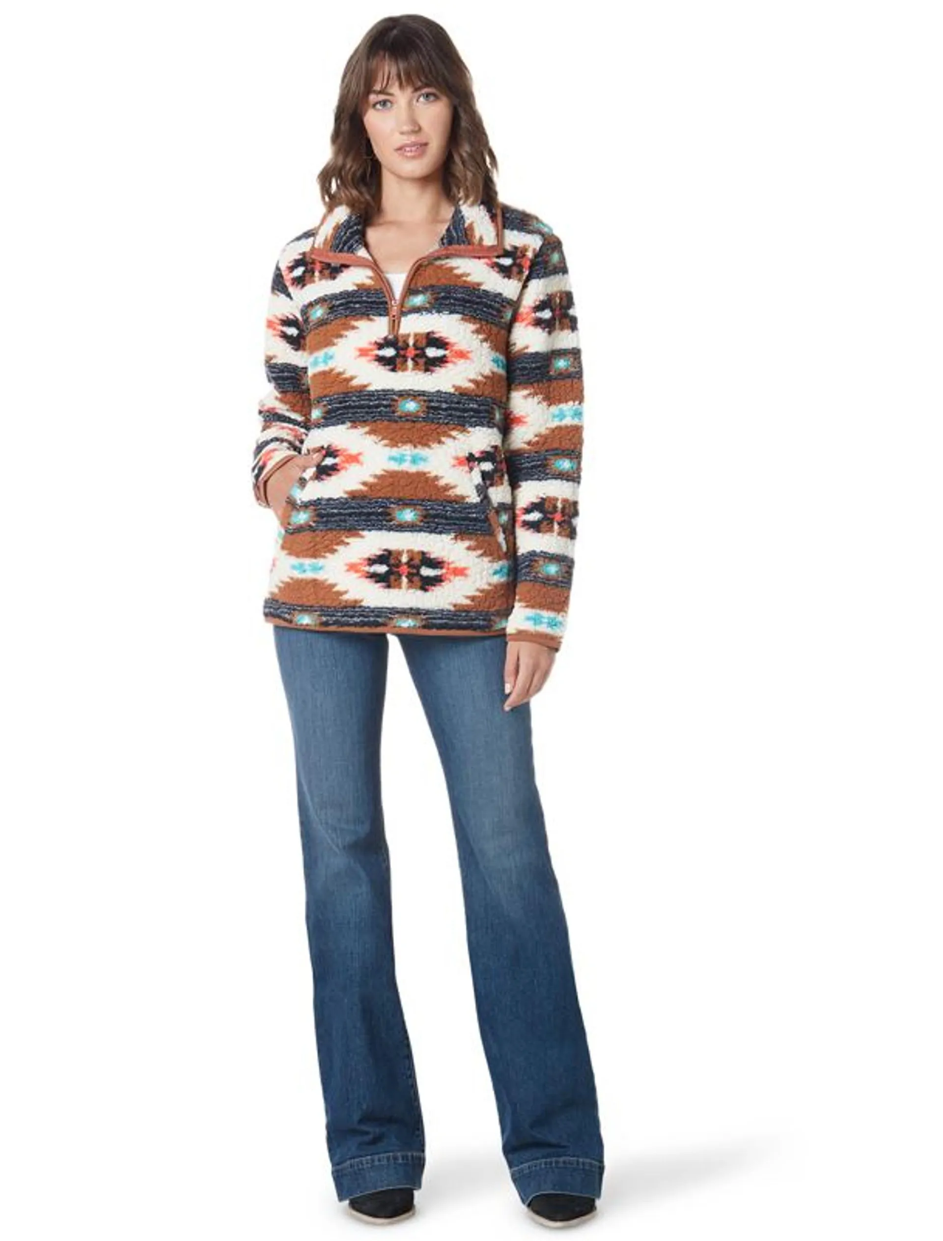 Wrangler Ladies Orange Sherpa Pullover