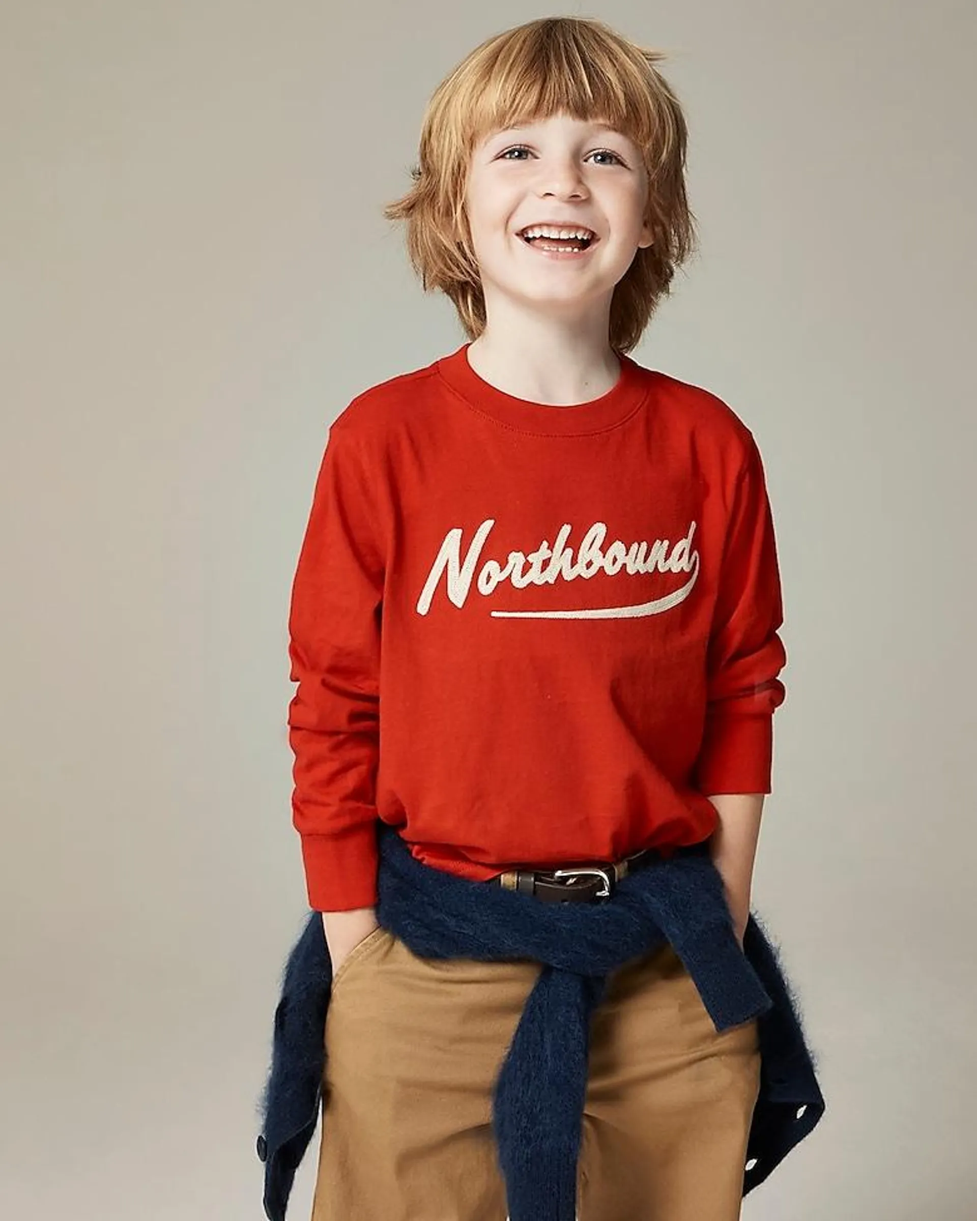 Kids' long-sleeve embroidered "Northbound" graphic T-shirt