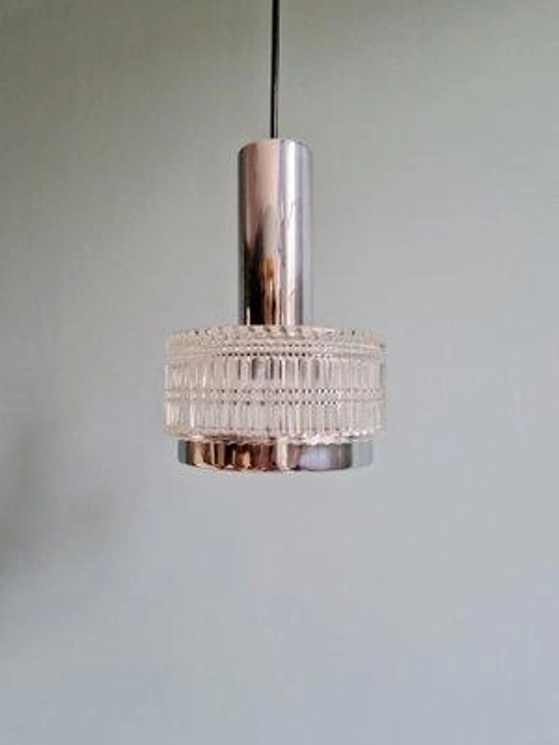 Space Age Pendant Light in Glass and Chrome Metal, 1970s