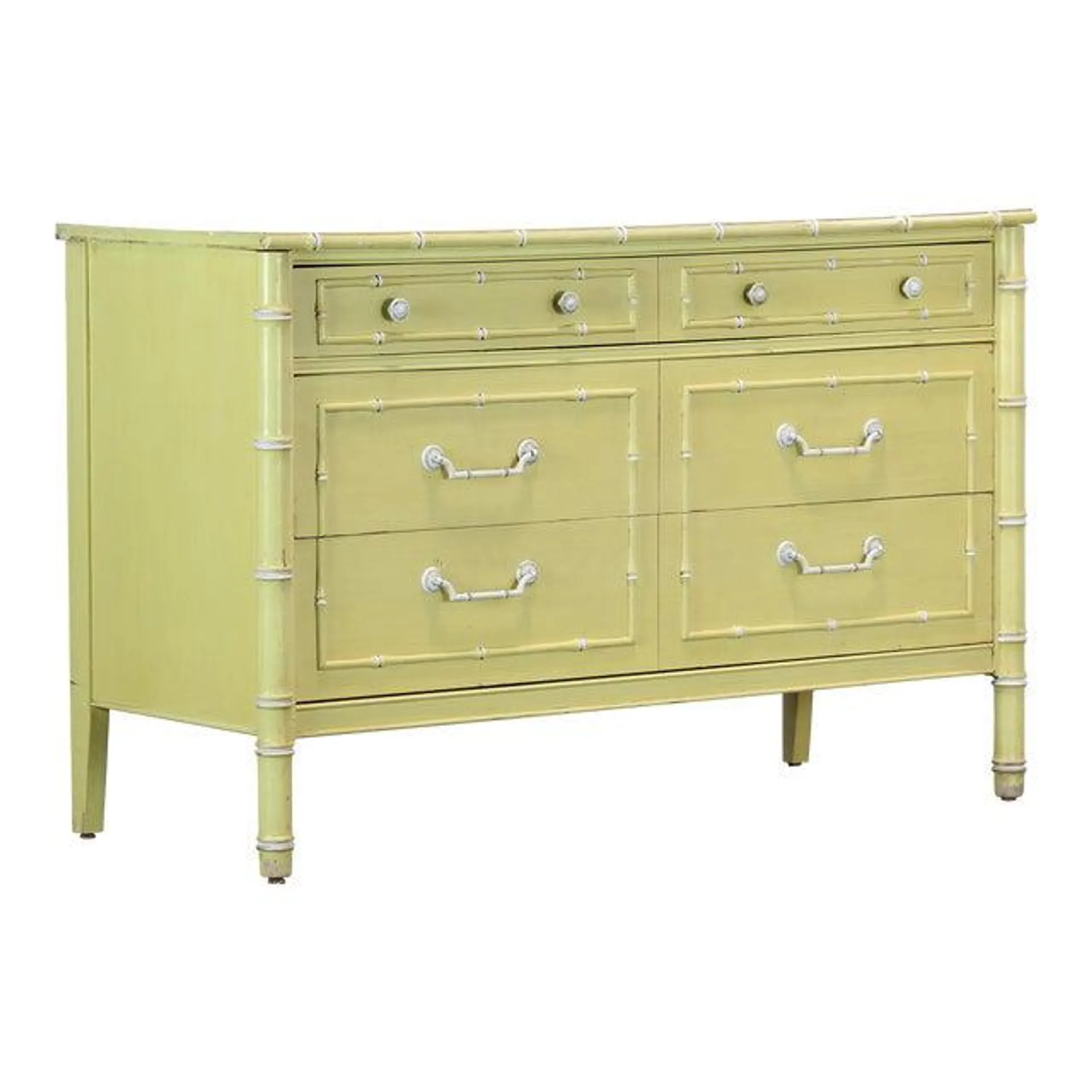 Vintage Faux Bamboo Yellow Dresser of Three Drawers