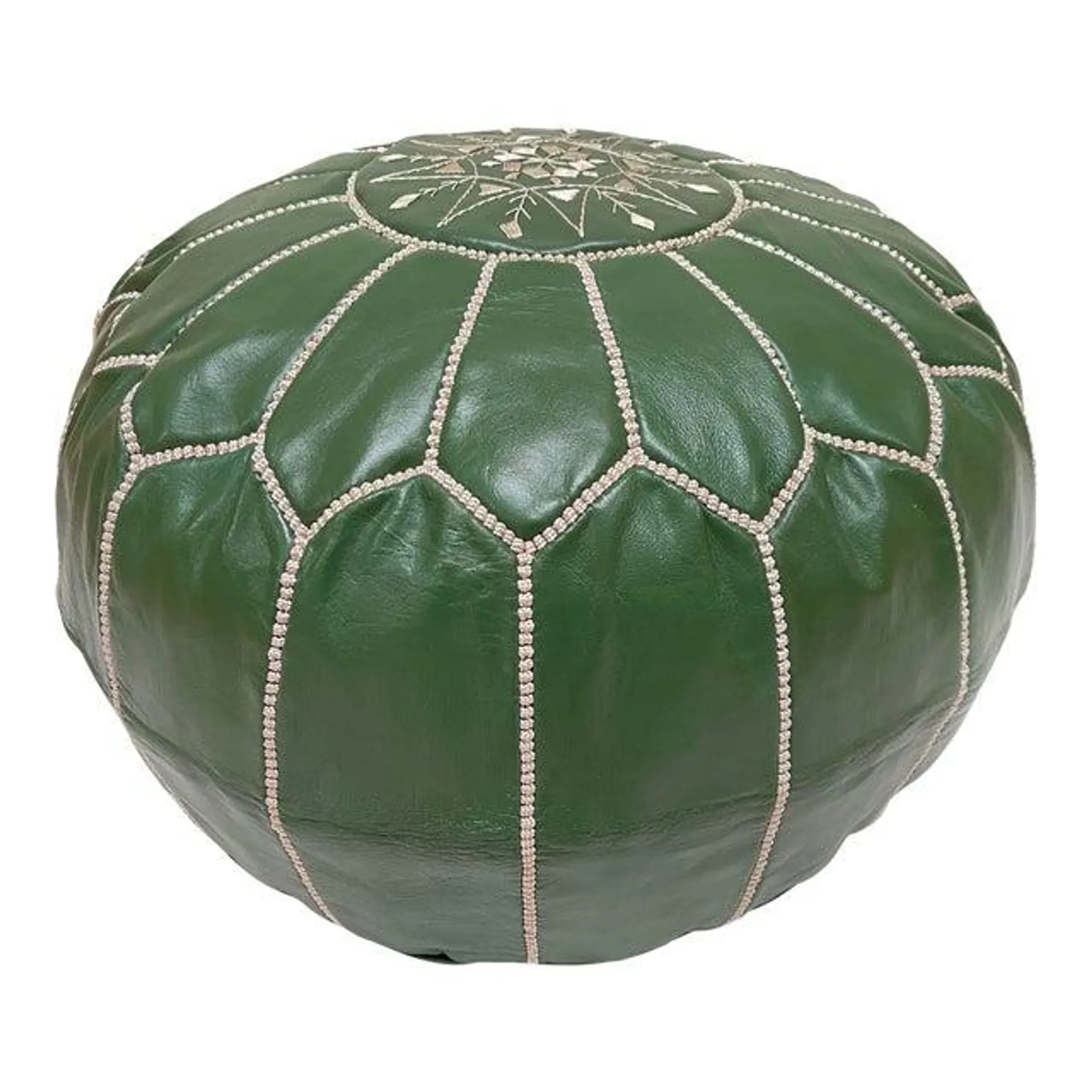 Green Moroccan Leather Pouf Cover