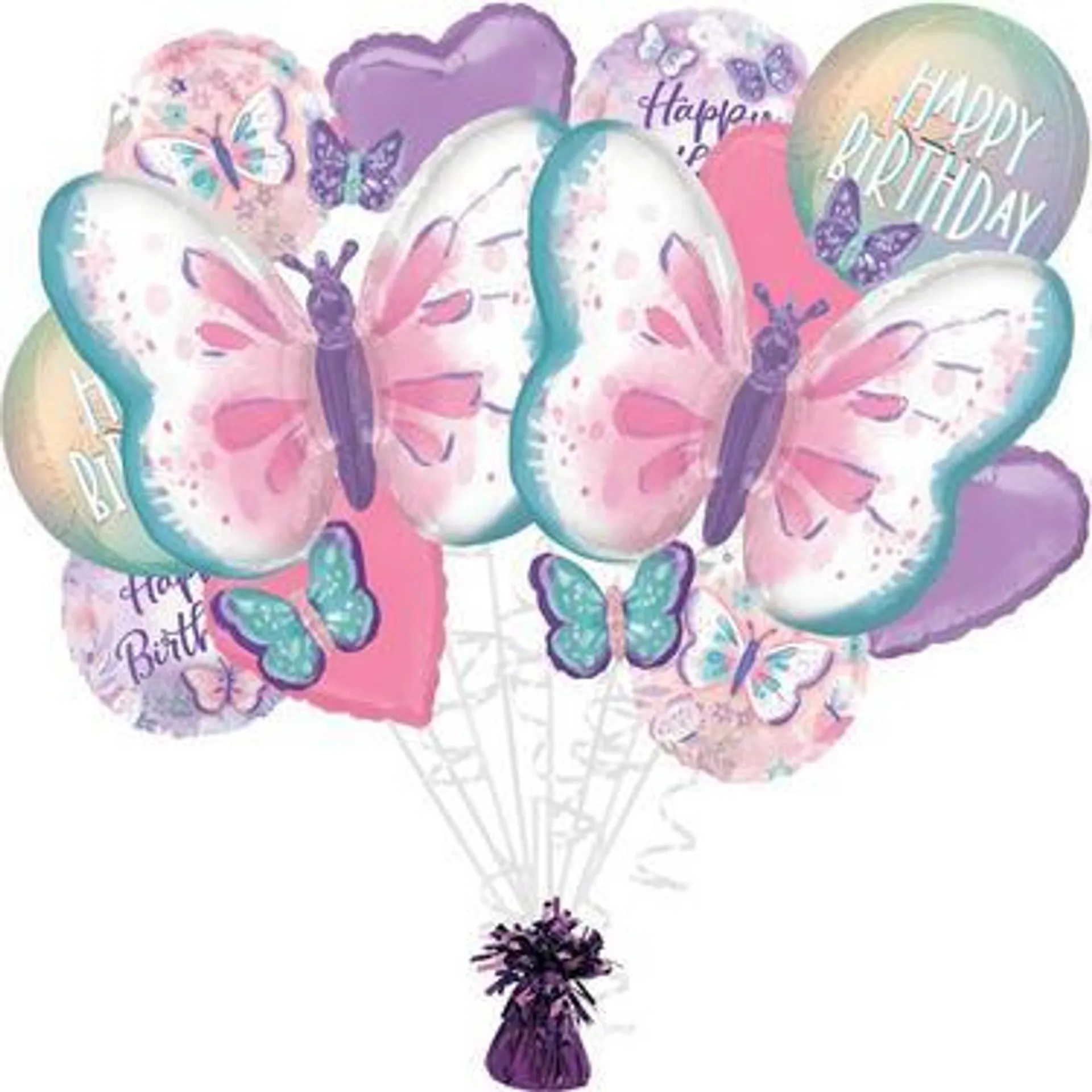 Premium Fluttering Butterflies Foil Balloon Bouquet with Balloon Weight, 13pc