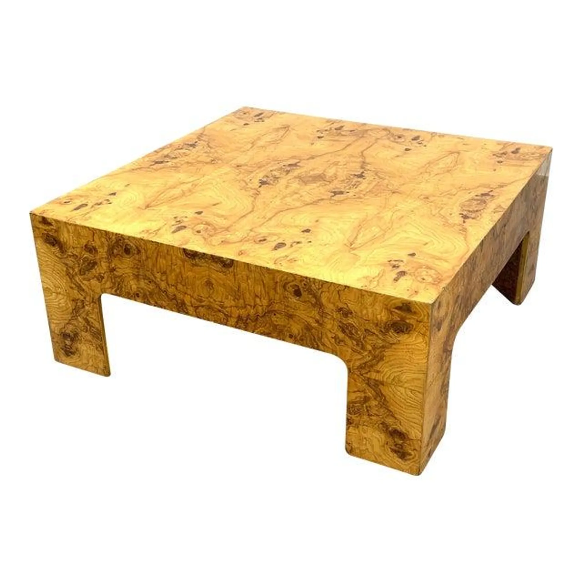 Mid 20th Century Vintage Milo Baughman Style Burl Wood Coffee Table