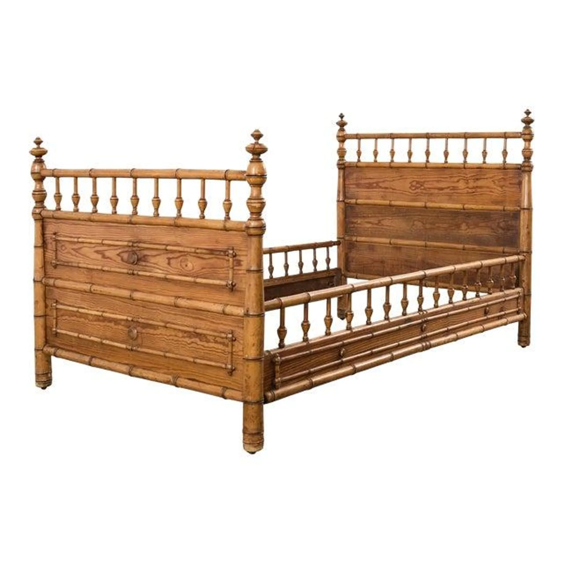 19th English Aesthetic Movement Faux Bamboo Pine Bed