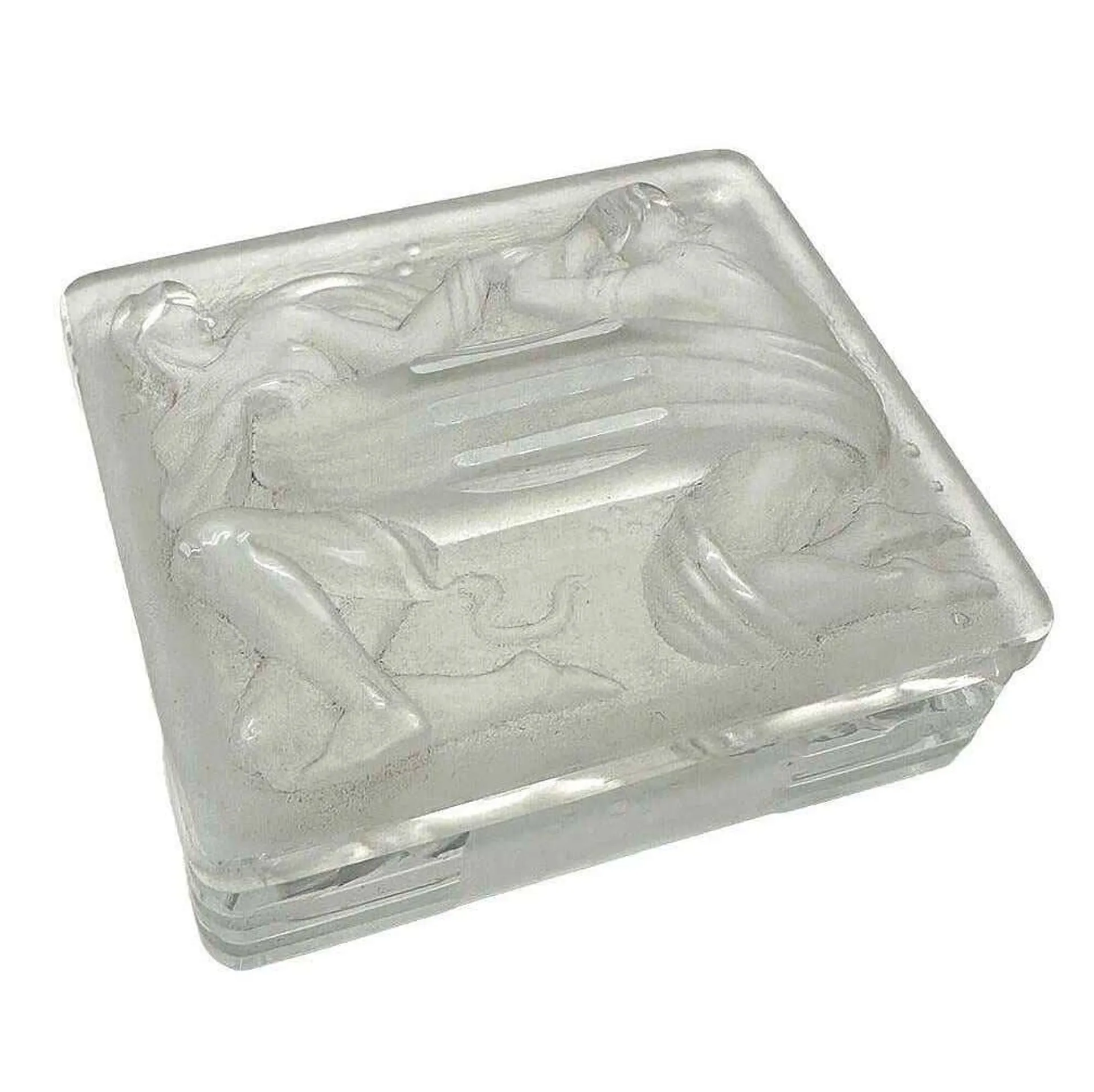 French Art Deco Nude male/Female Satin Glass Jewelry Trinket Box by Lalique