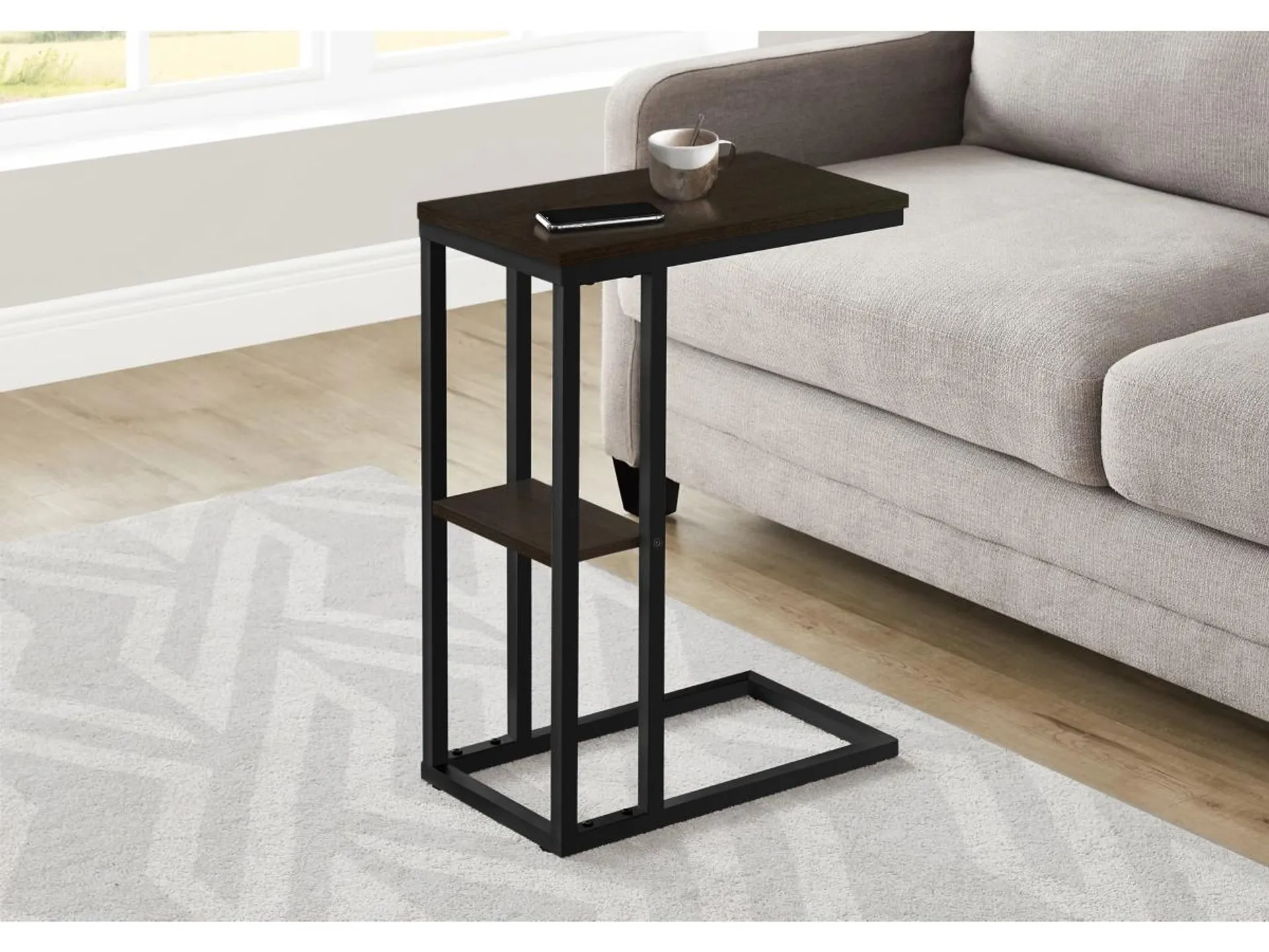 Monarch Specialties Contemporary 25" High C-Shape Accent Table with Shelf