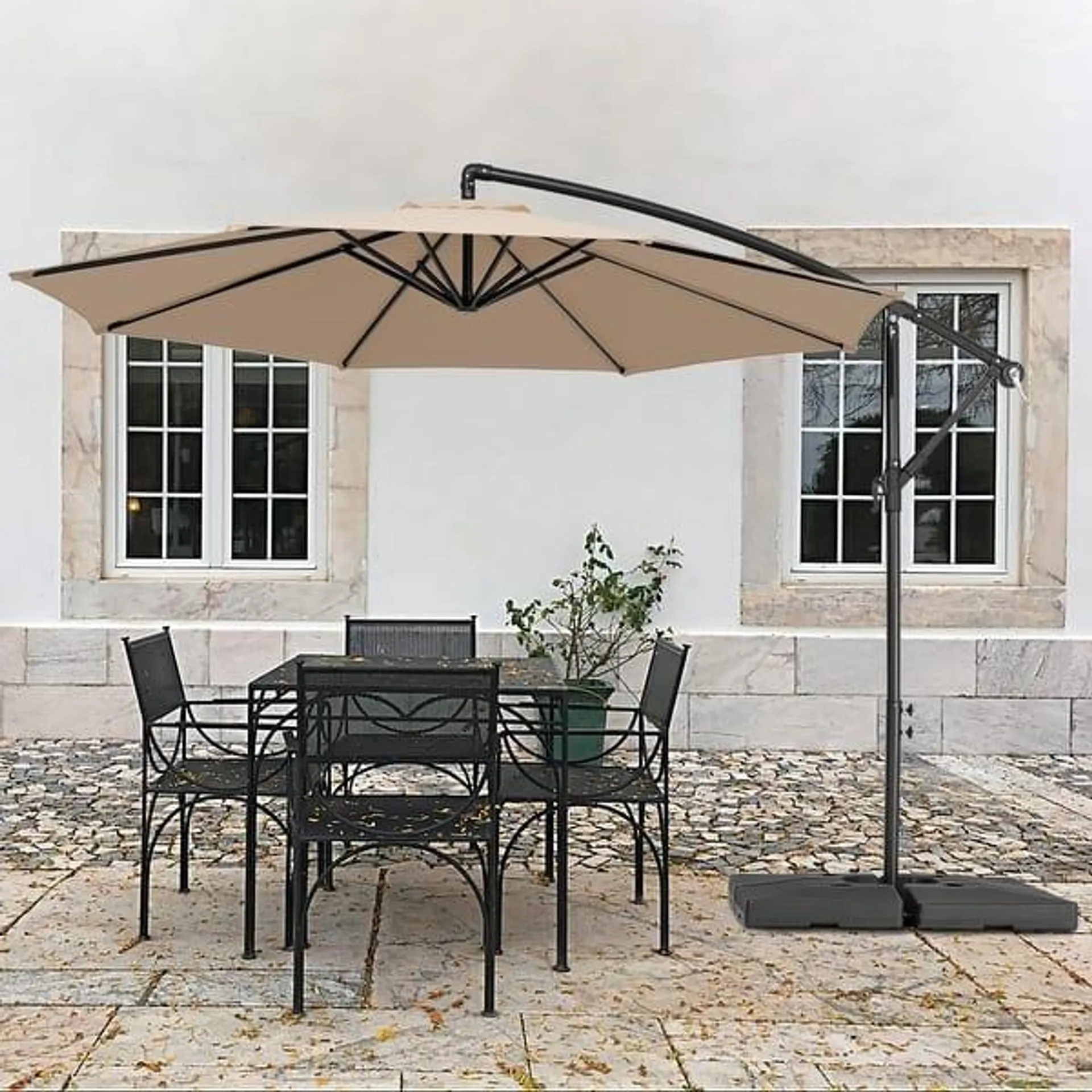 10 ft Steel Crank-lift Cantilever Umbrella With Weighted Base