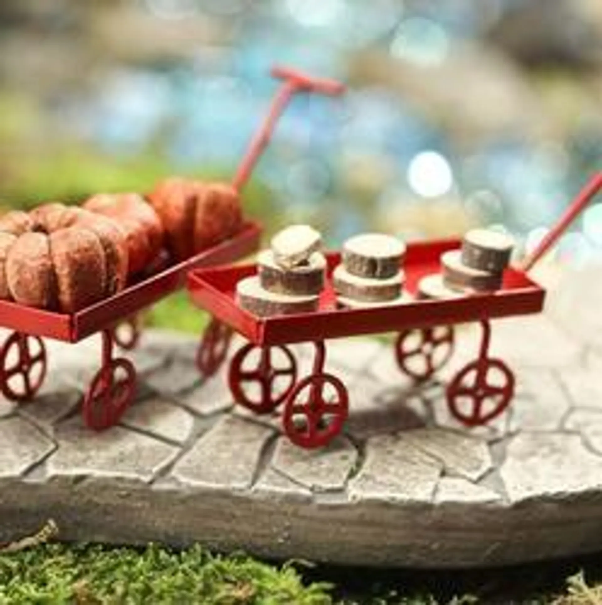 Dollhouse Miniature Retro Red Wagons (Package of 2 pieces)