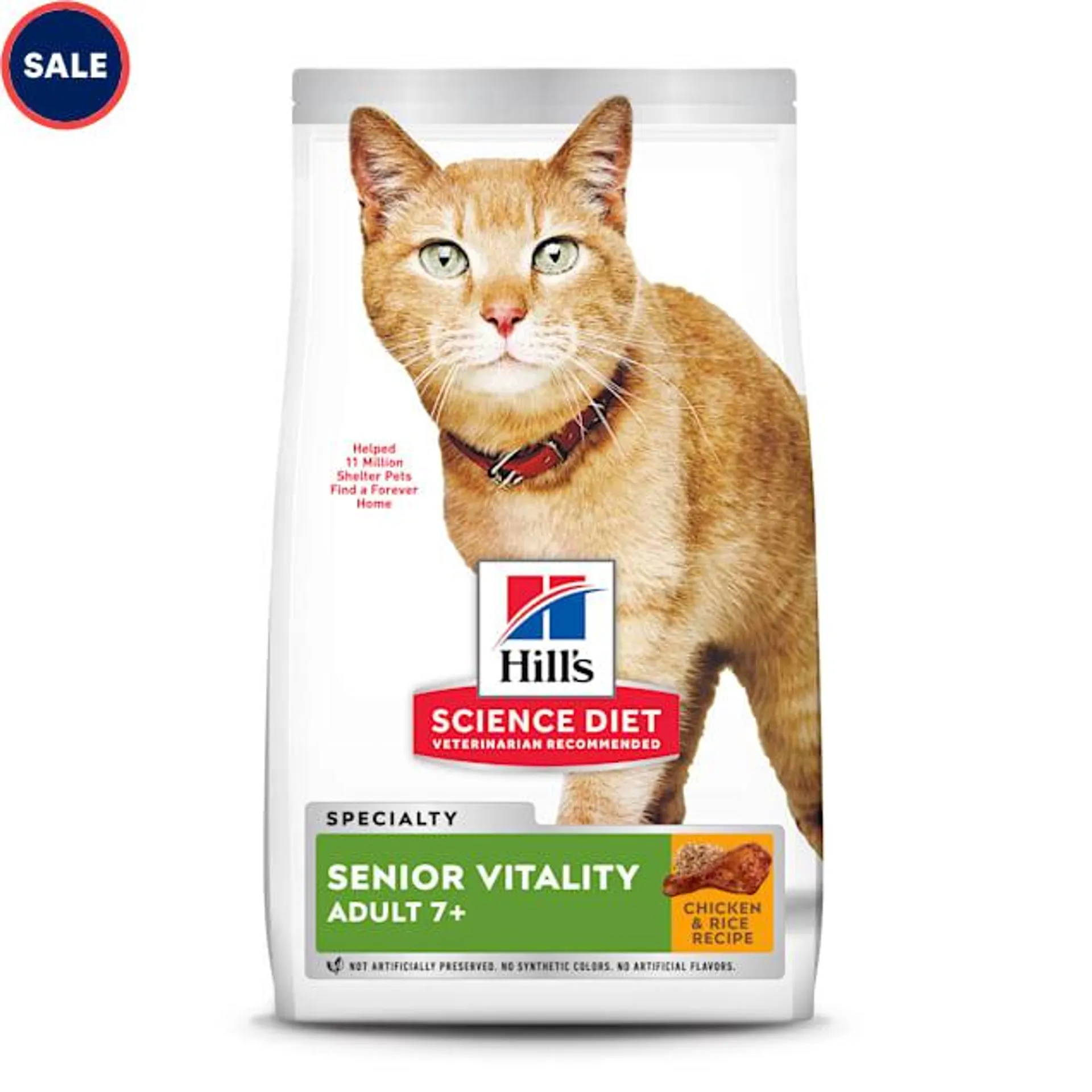 Hill's Science Diet Adult 7+ Senior Vitality Chicken & Rice Recipe Dry Cat Food, 13 lbs.