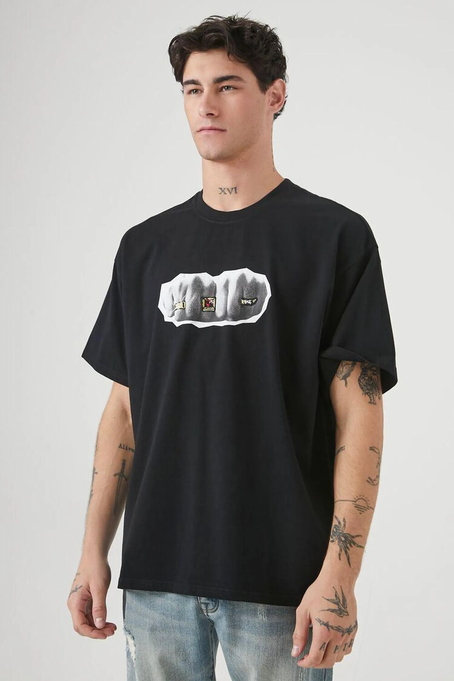 Oversized Embroidered Fist Bump Graphic Tee