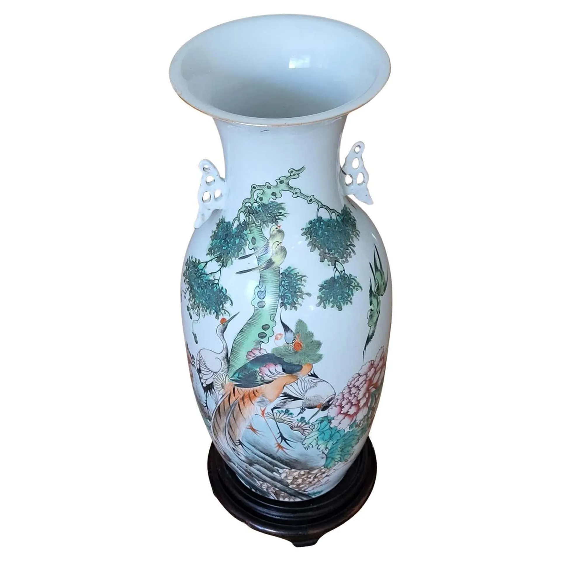 Vase en porcelaine céladon décor oiseaux et fleur Chine XIX Siècle grande taille