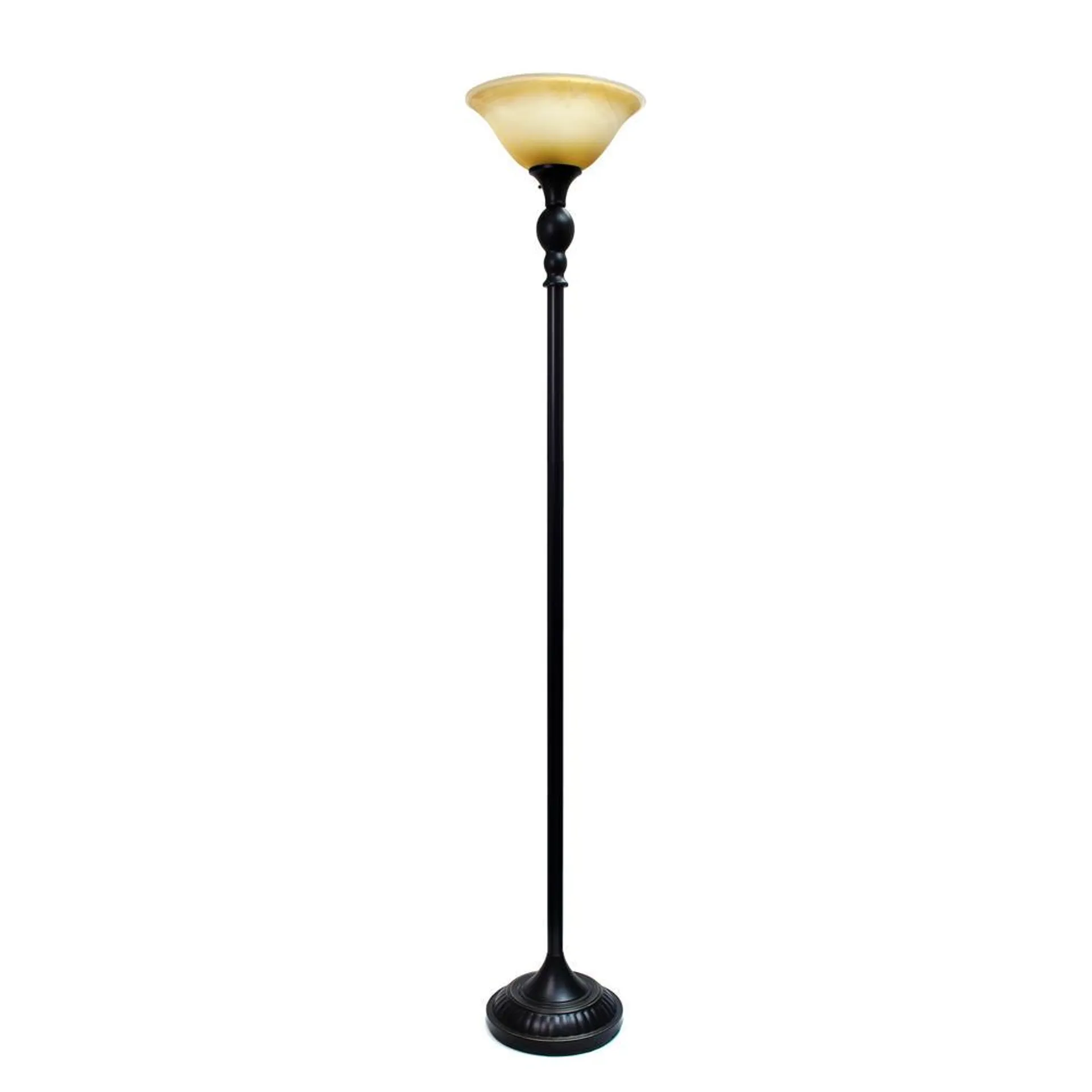 Elegant Designs 1 Light Torchiere Floor Lamp with Marbelized Amber Glass Shade, Restoration Bronze