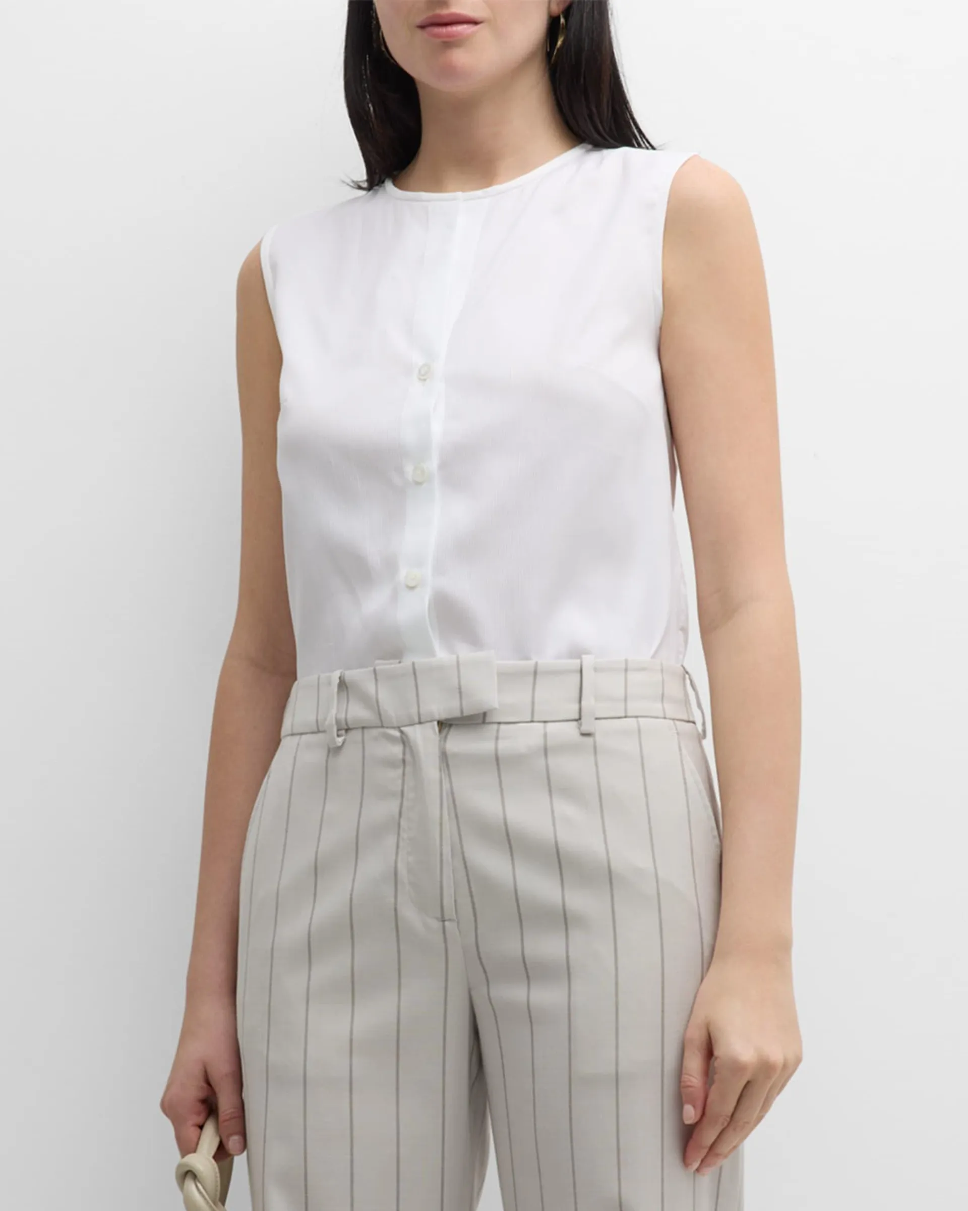 Ribbed Button-Down Sleeveless Shirt