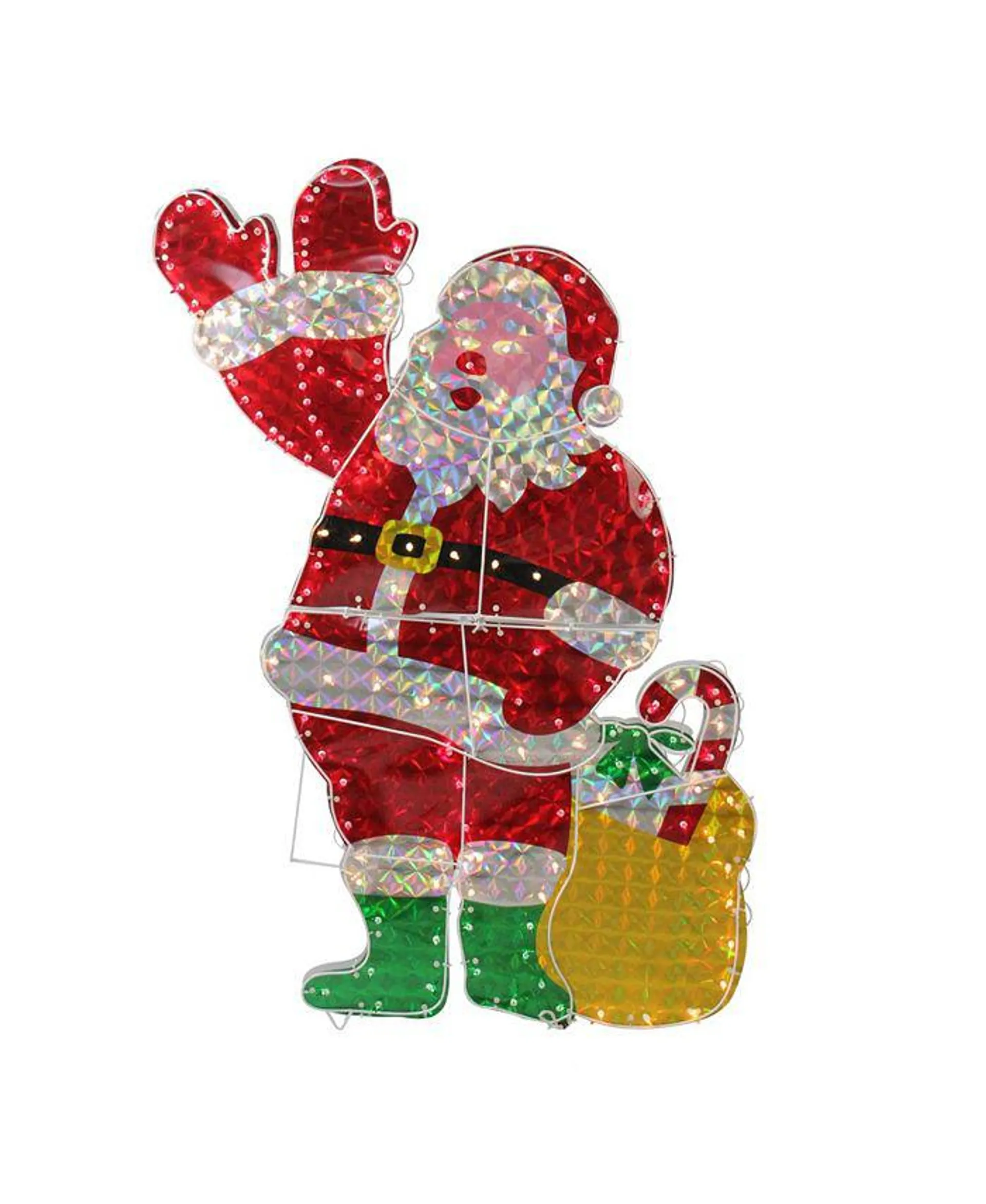 48" Holographic Lighted Waving Santa Claus Christmas Yard Art Decoration