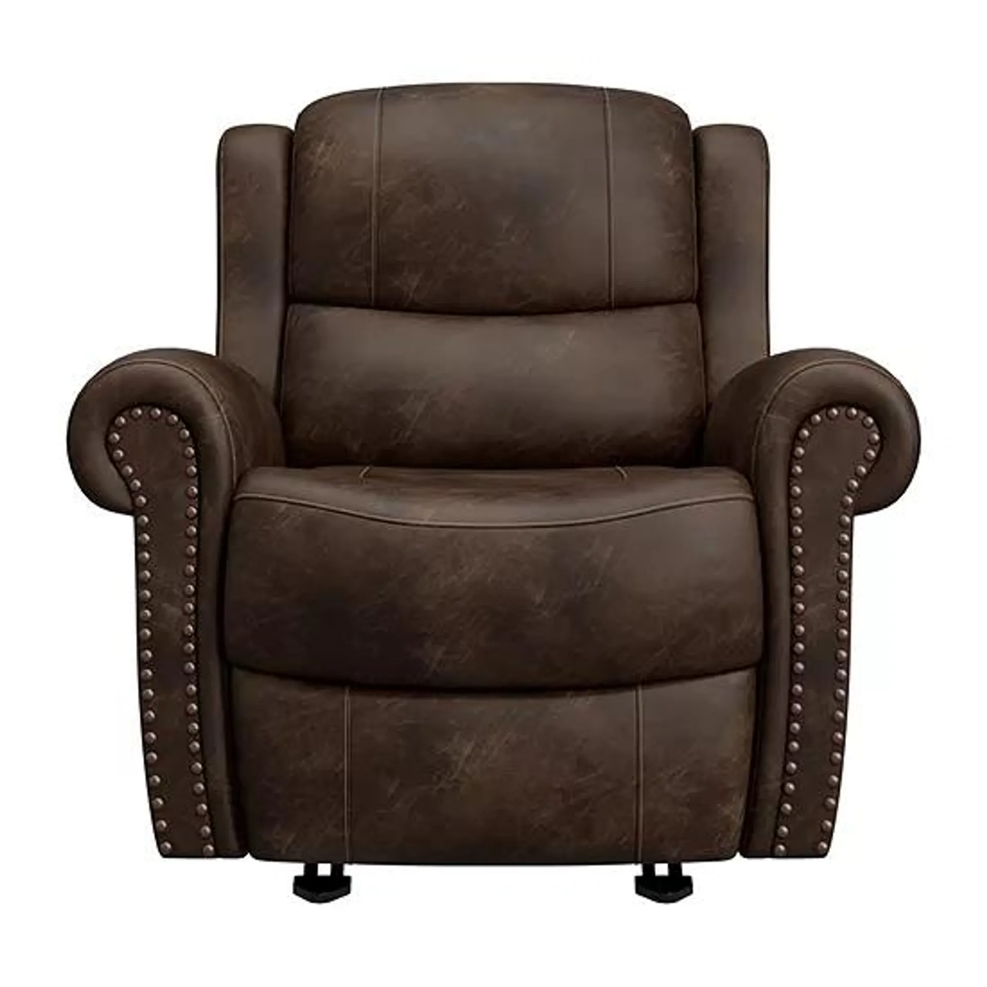 ProLounger Pressler Extra Large Rolled Arm Rocker Recliner in Distressed Faux Leather with Nailhead Trim