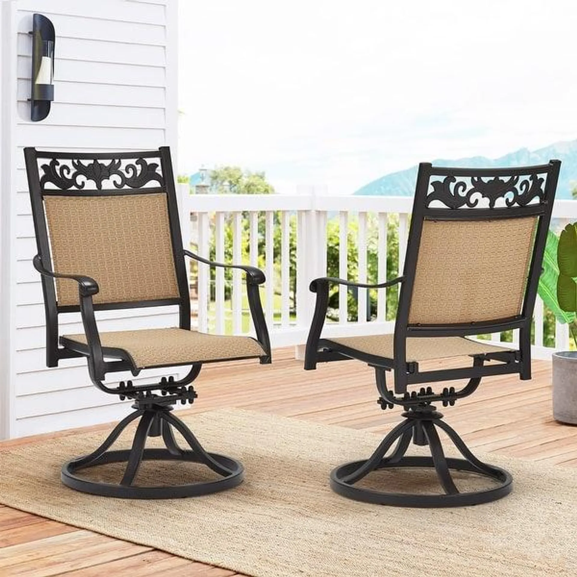 EROMMY Swivel Patio Dining Chairs Set of 2, Outdoor Wicker Aluminum Swivel Chair，Swivel Rocker with All-Weather Aluminum Frame