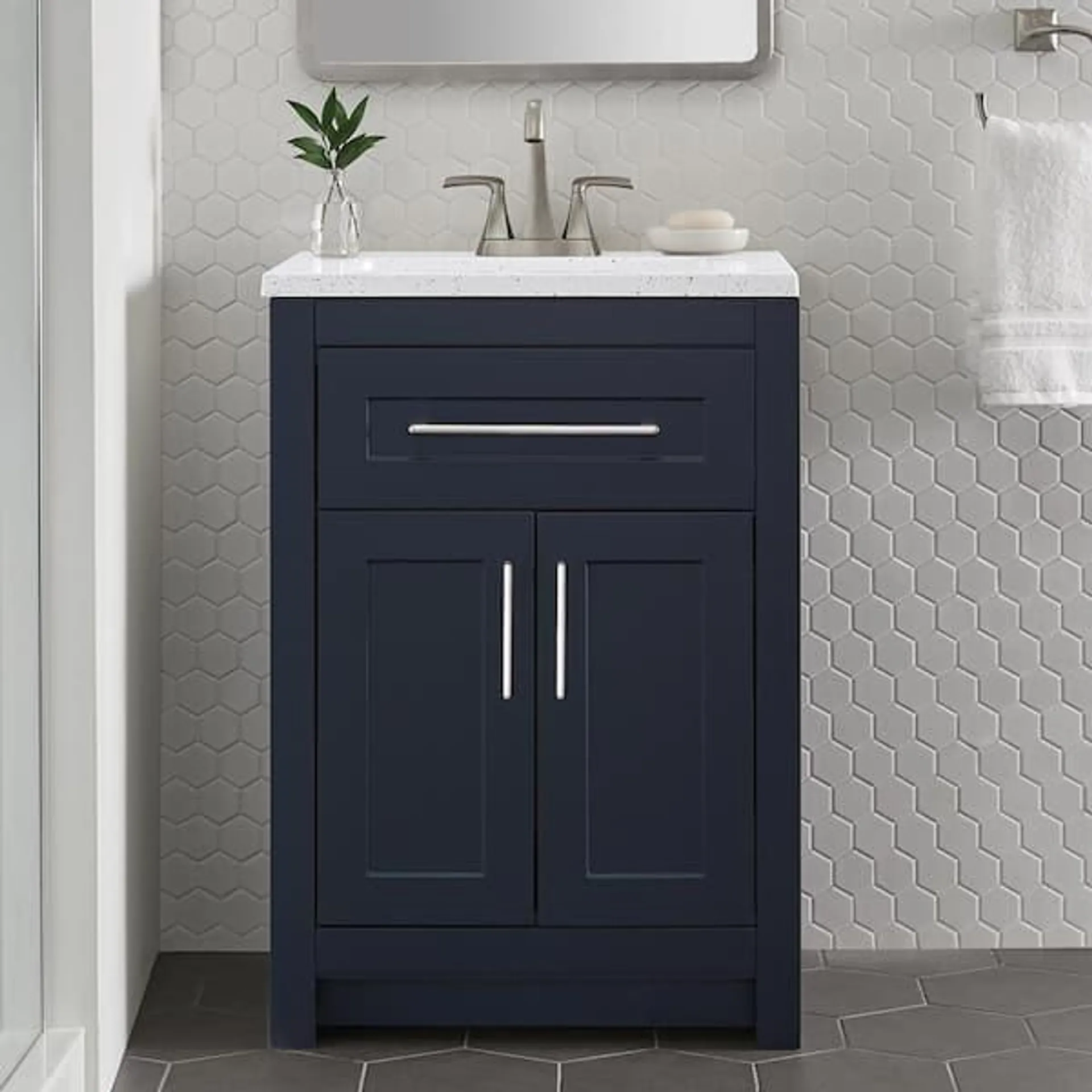 Clady 25 in. Single Sink Deep Blue Bath Vanity with Silver Ash Cultured Marble Top (Assembled)