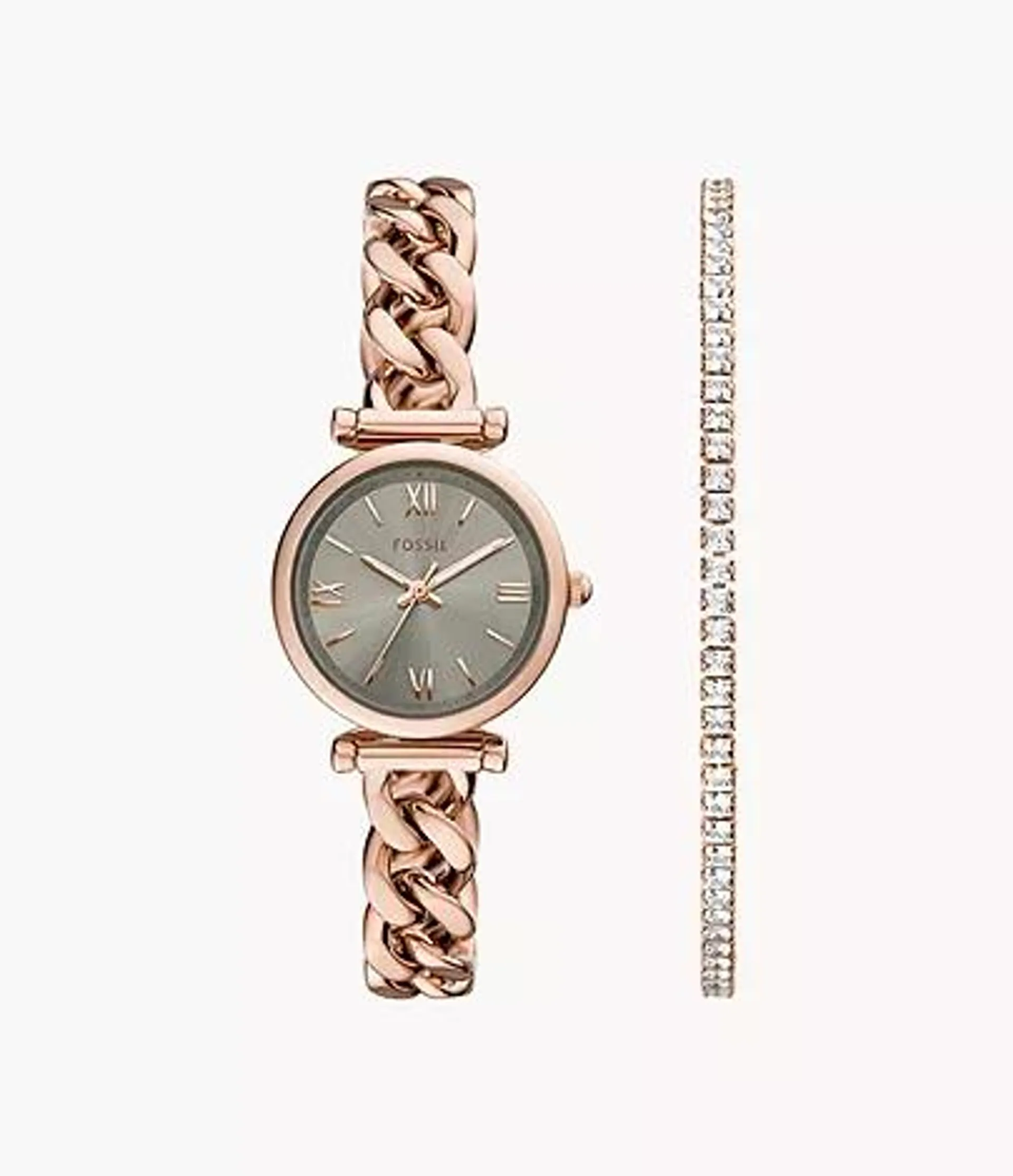 Carlie Three-Hand Rose Gold-Tone Stainless Steel Watch and Bracelet Set