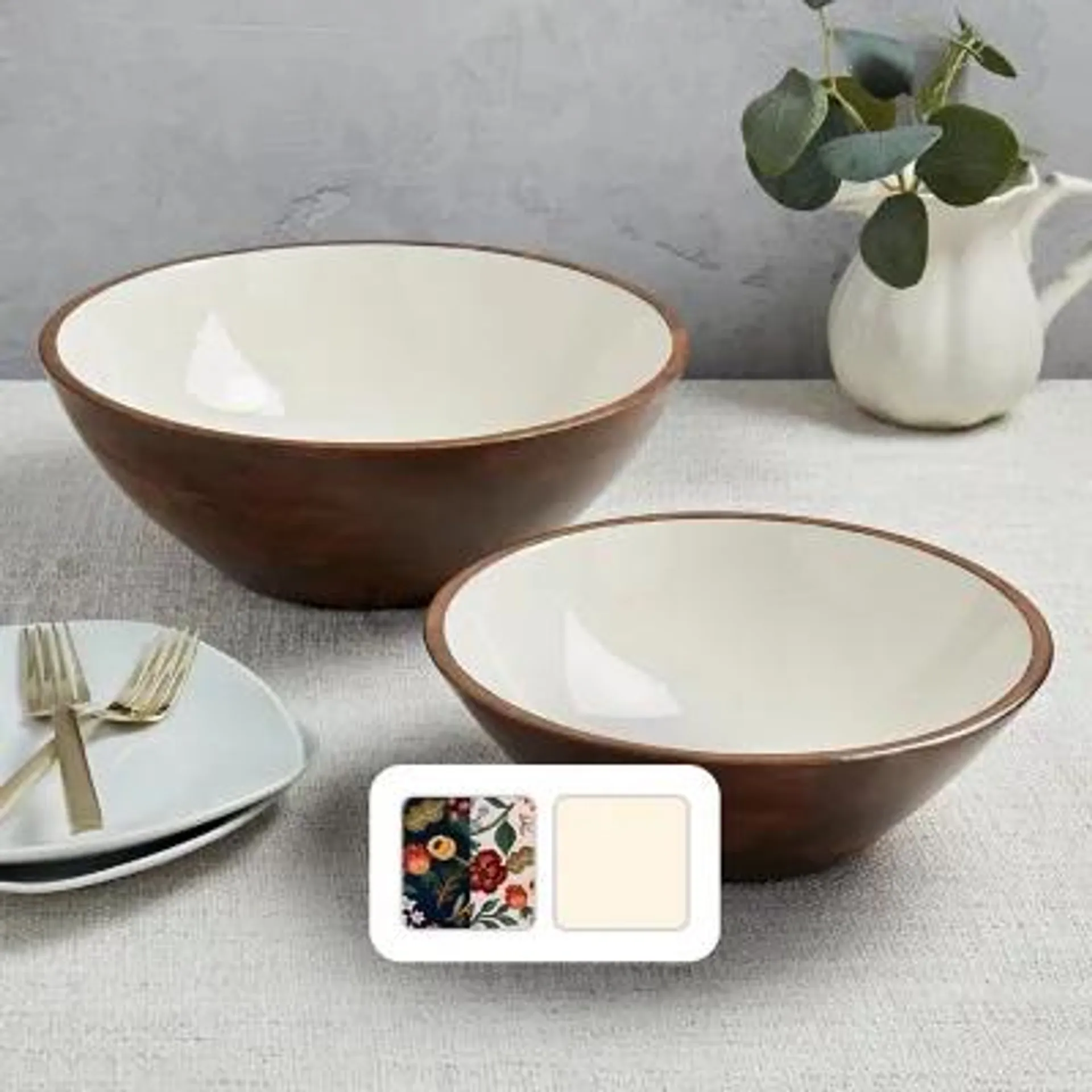 Member's Mark Set of 2 Mango Wood Serving Bowls, Choose Color