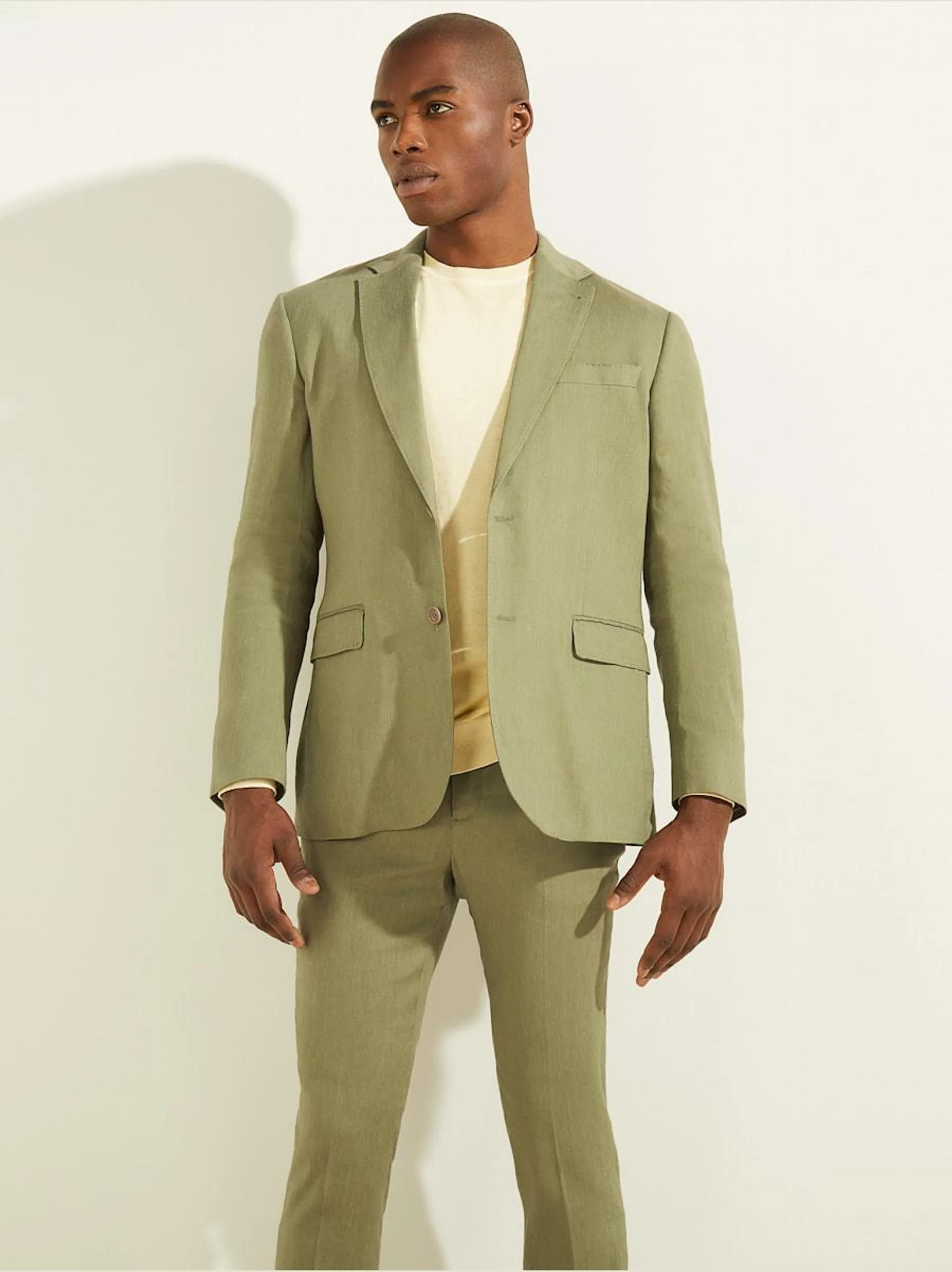 Linen-Blend Single Breasted Blazer