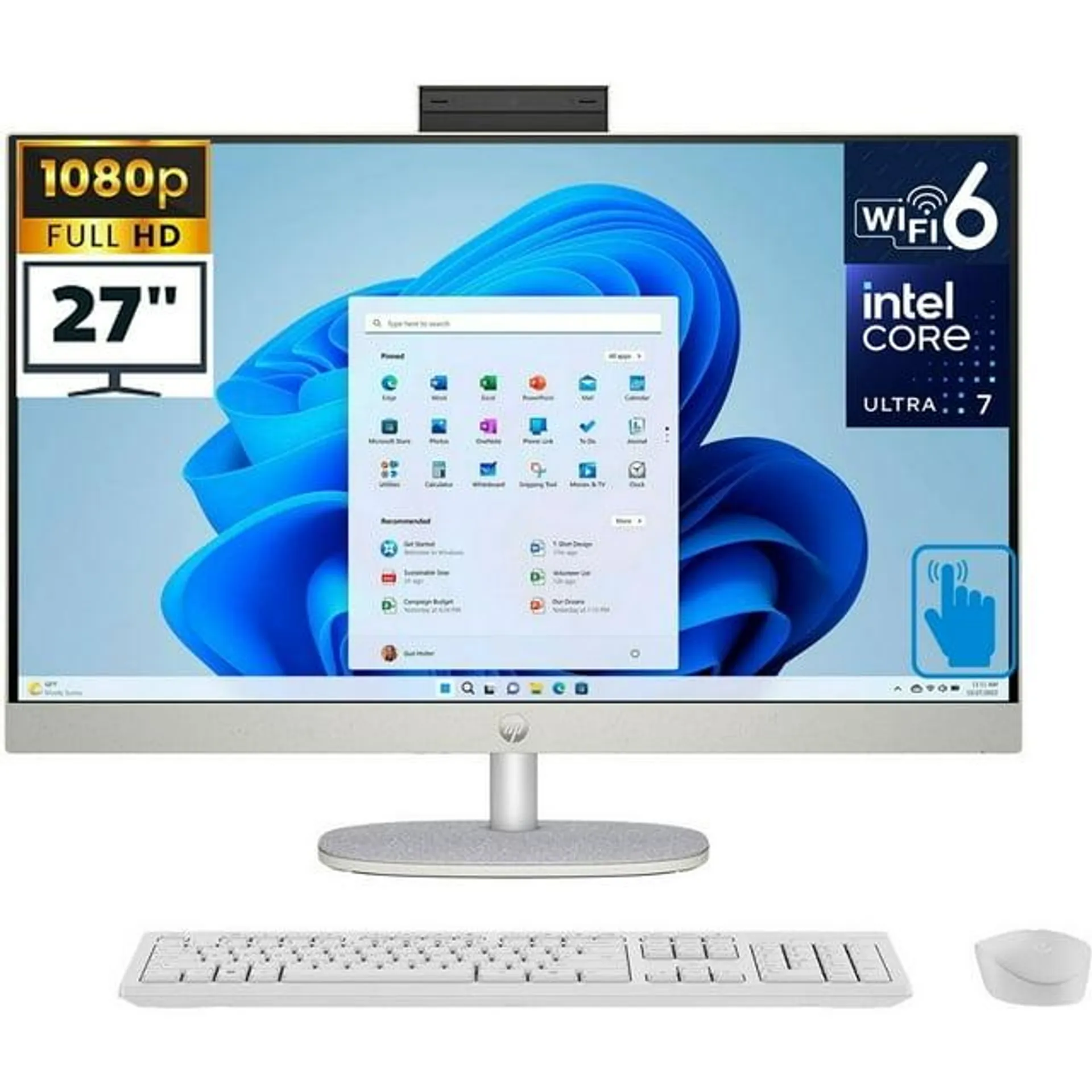 Newest HP 27 All-in-One Desktop PC 27" Touchscreen FHD IPS ,Intel Core Ultra 7 155U, Intel Graphics, 32GB DDR5 RAM, 1TB PCIe SSD, Wi-Fi 6, BT 5.3, Wifi, Windows 11 Home