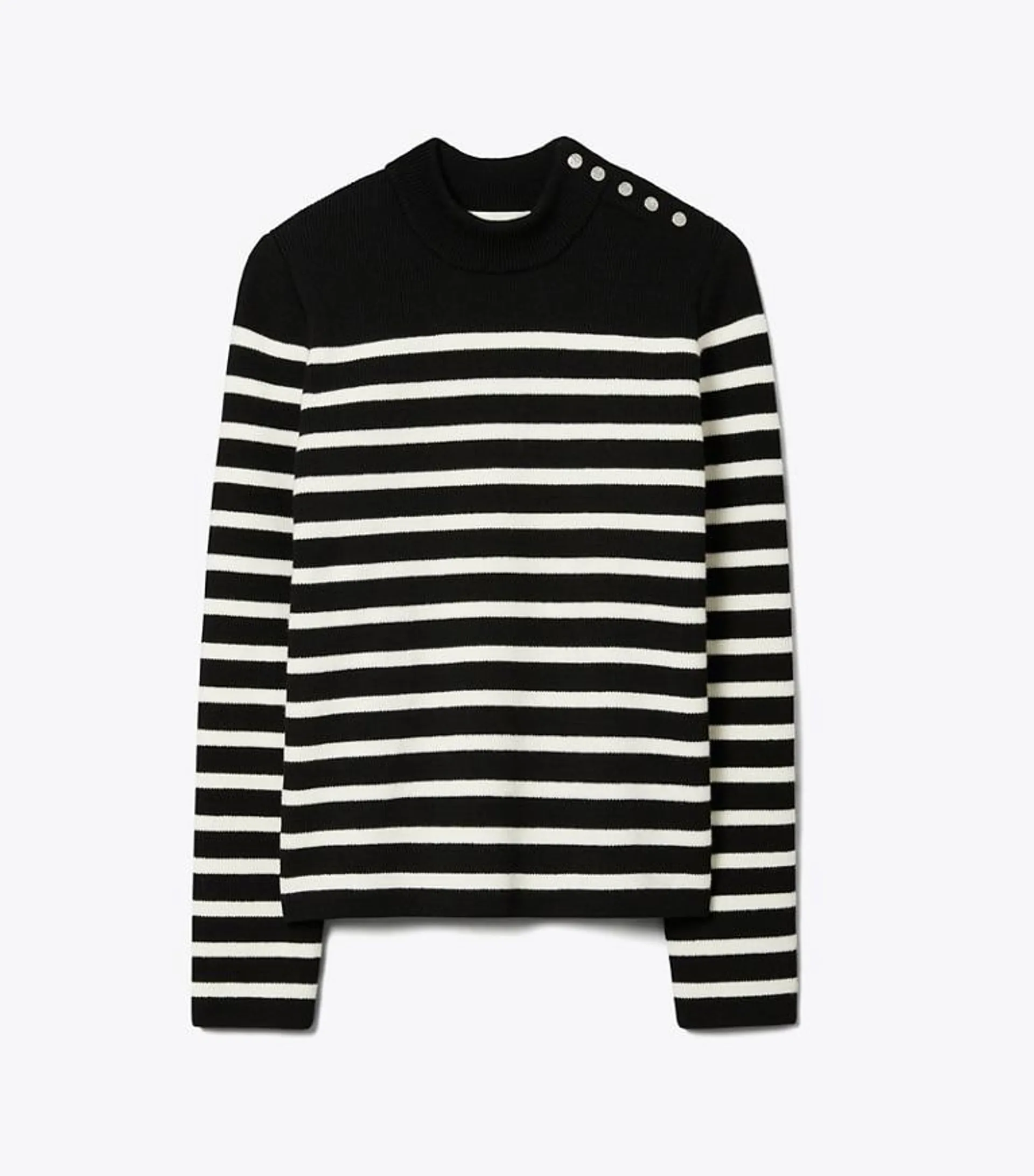 SNAP SHOULDER STRIPED SWEATER