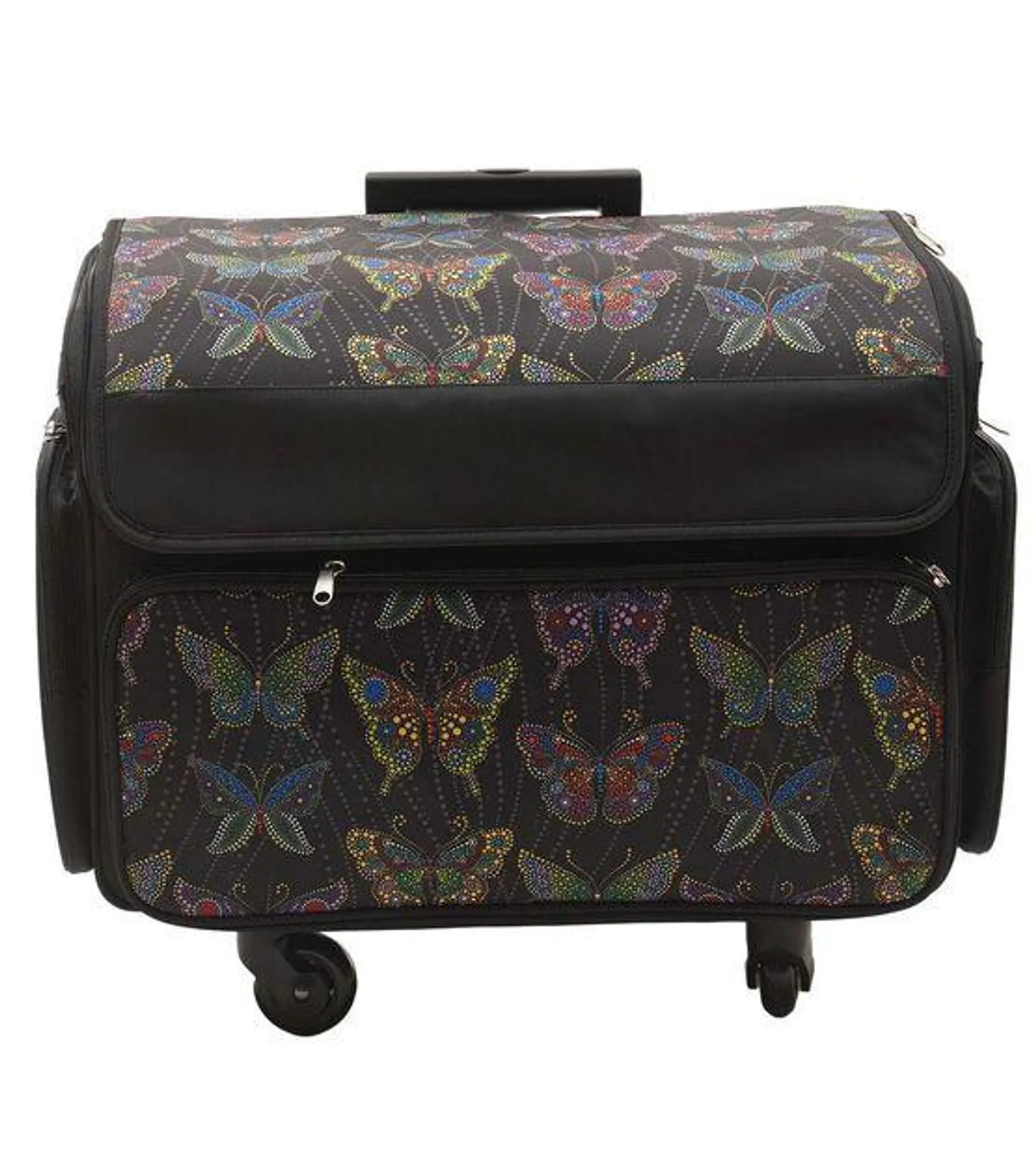 13" x 18" Butterflies on Black Rolling Sewing Storage Tote by Top Notch