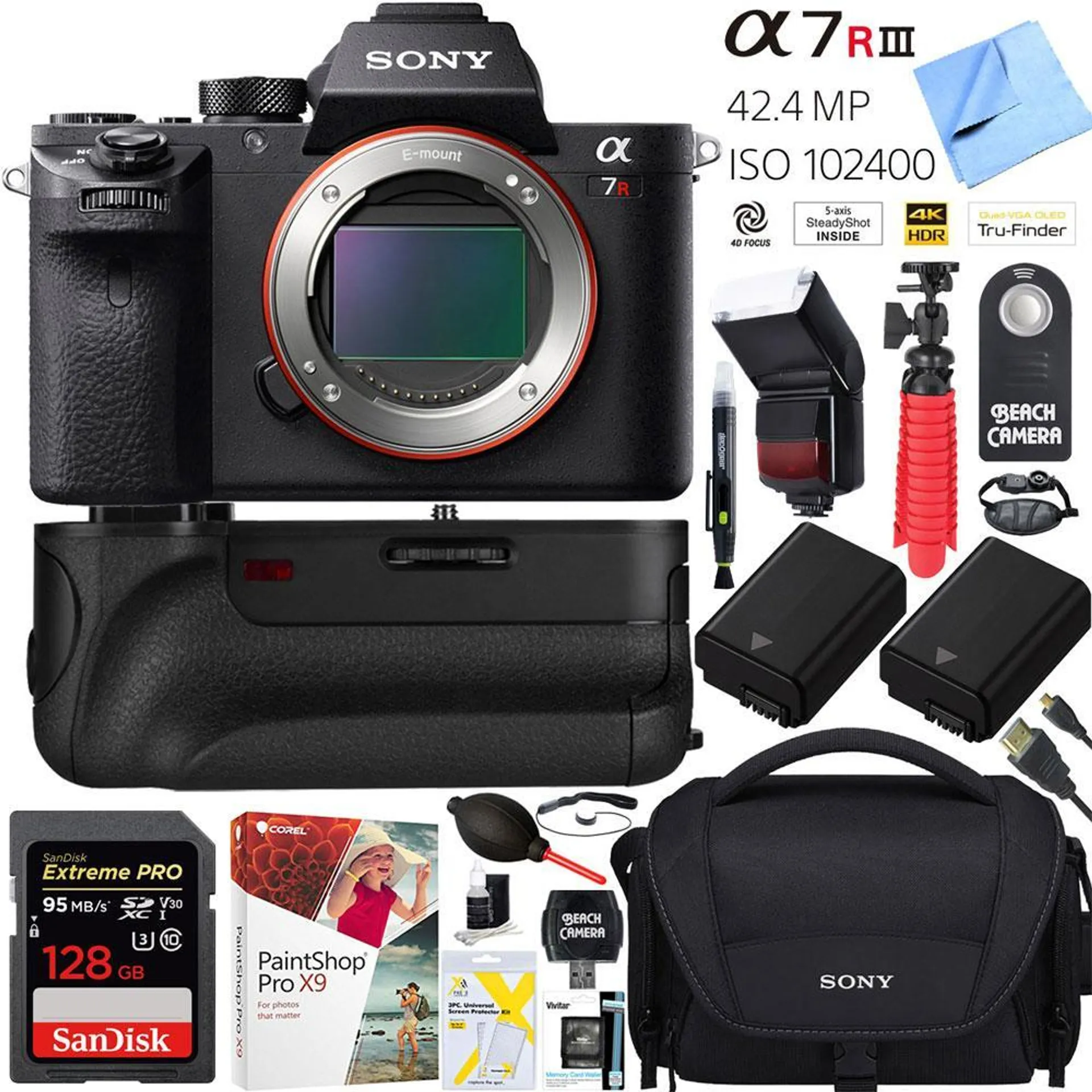 Sony a7R III 42.4MP Mirrorless Camera Body(ILCE7RM3/B)+64GB Grip Super Bundle