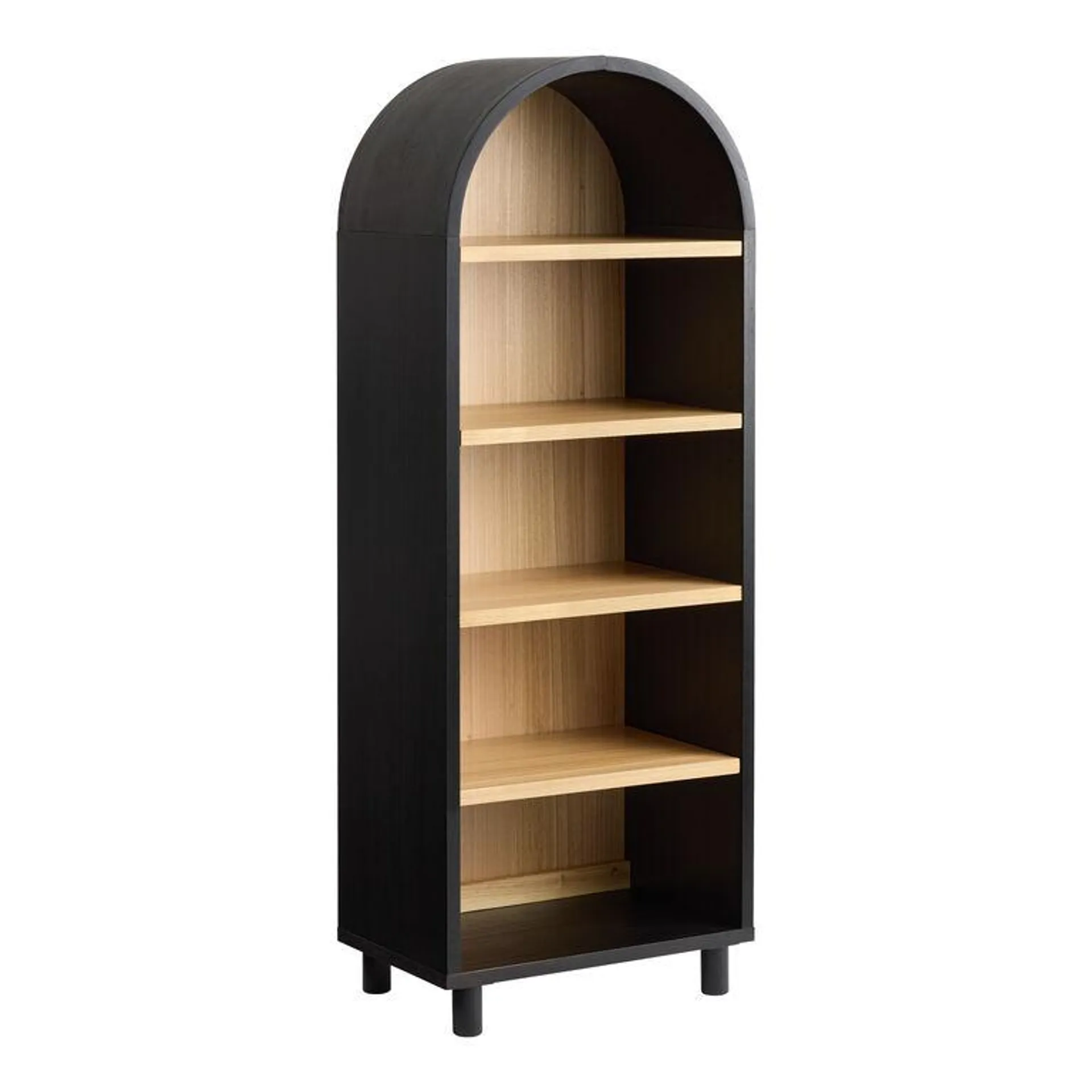 Callum Natural and Charcoal Black Wood Arch Bookshelf