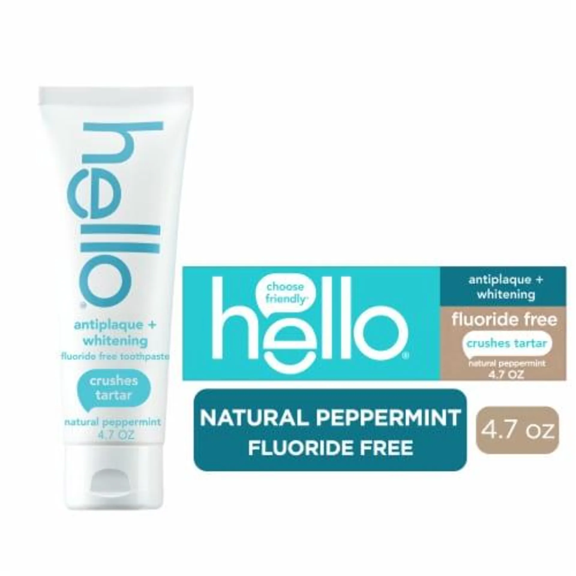 hello Antiplaque and Whitening Fluoride Free Toothpaste Natural Peppermint