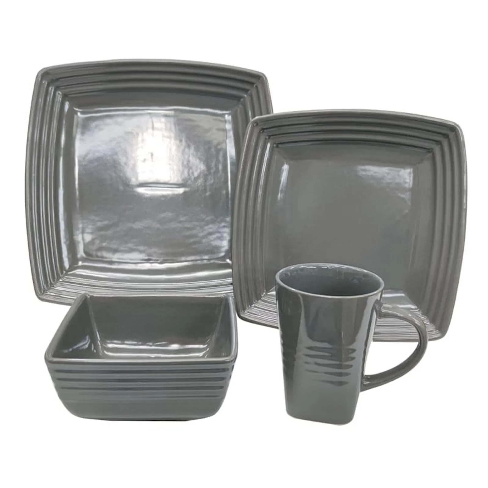 16-Piece Soft Square Ceramic Dinnerware Set, Grey