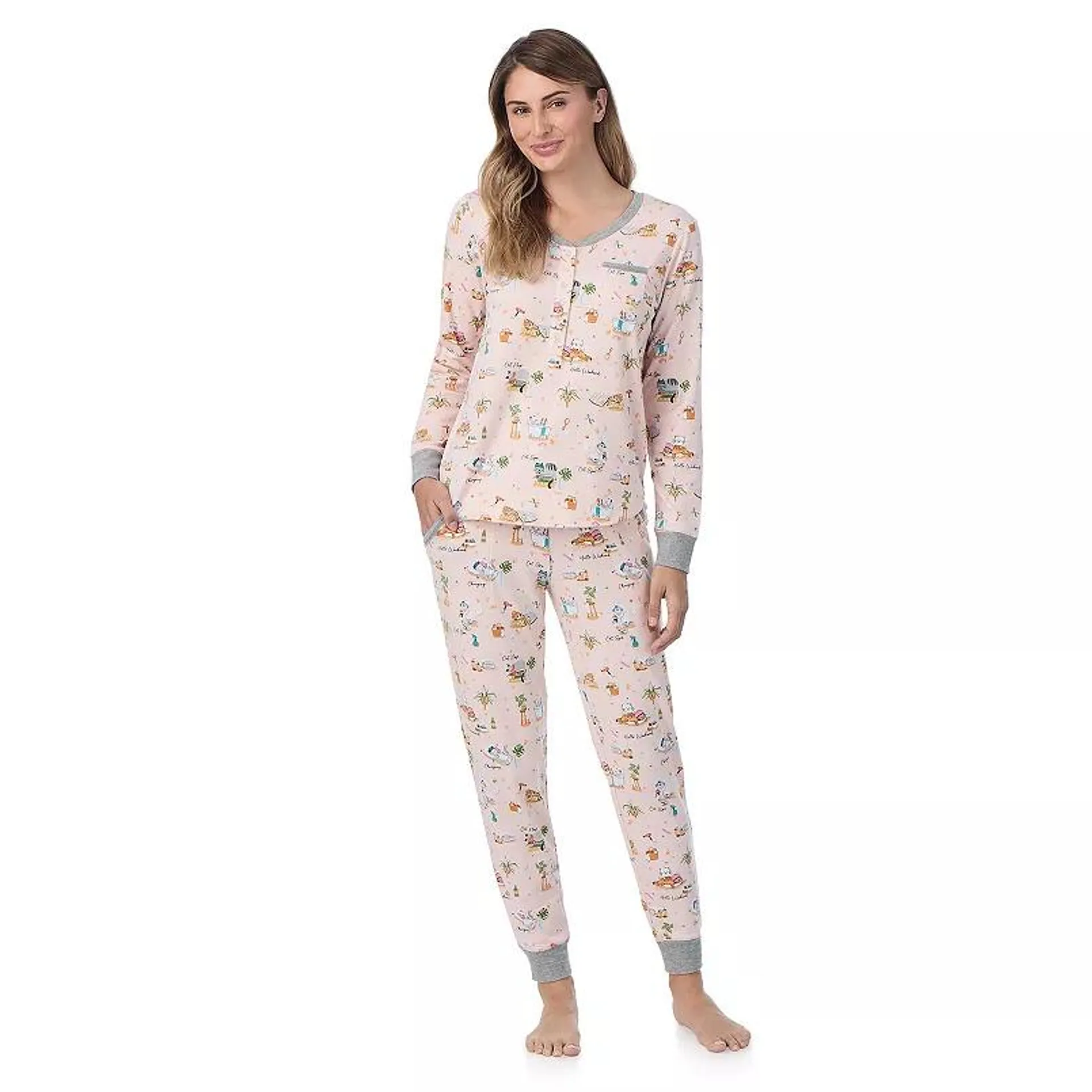 Women's Cuddl Duds® Cozy Long Sleeve Henley Pajama Top and Pajama Pants Set