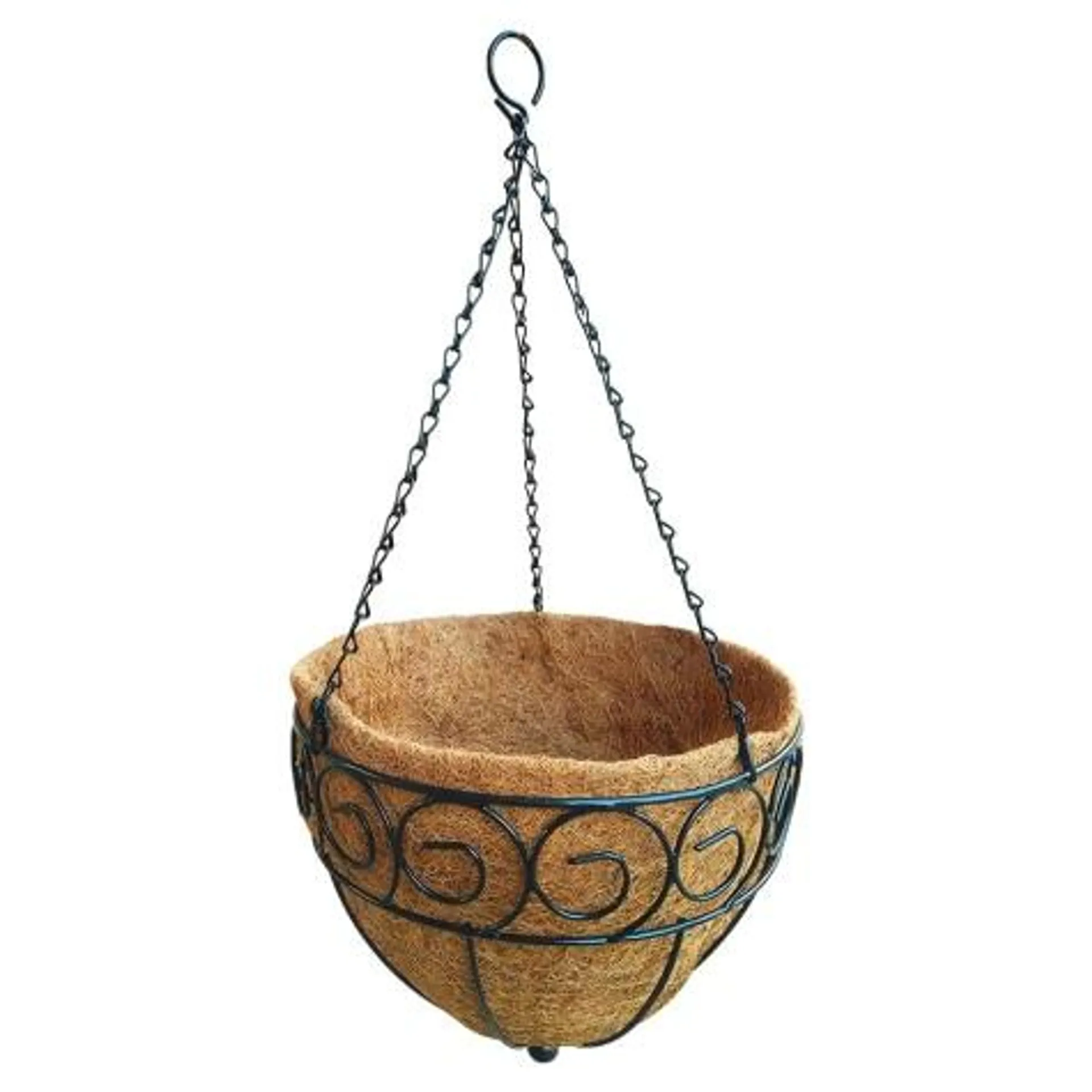 Decorative Scroll Cone Hanging Wire Basket Planter with Coco Liner, 12"
