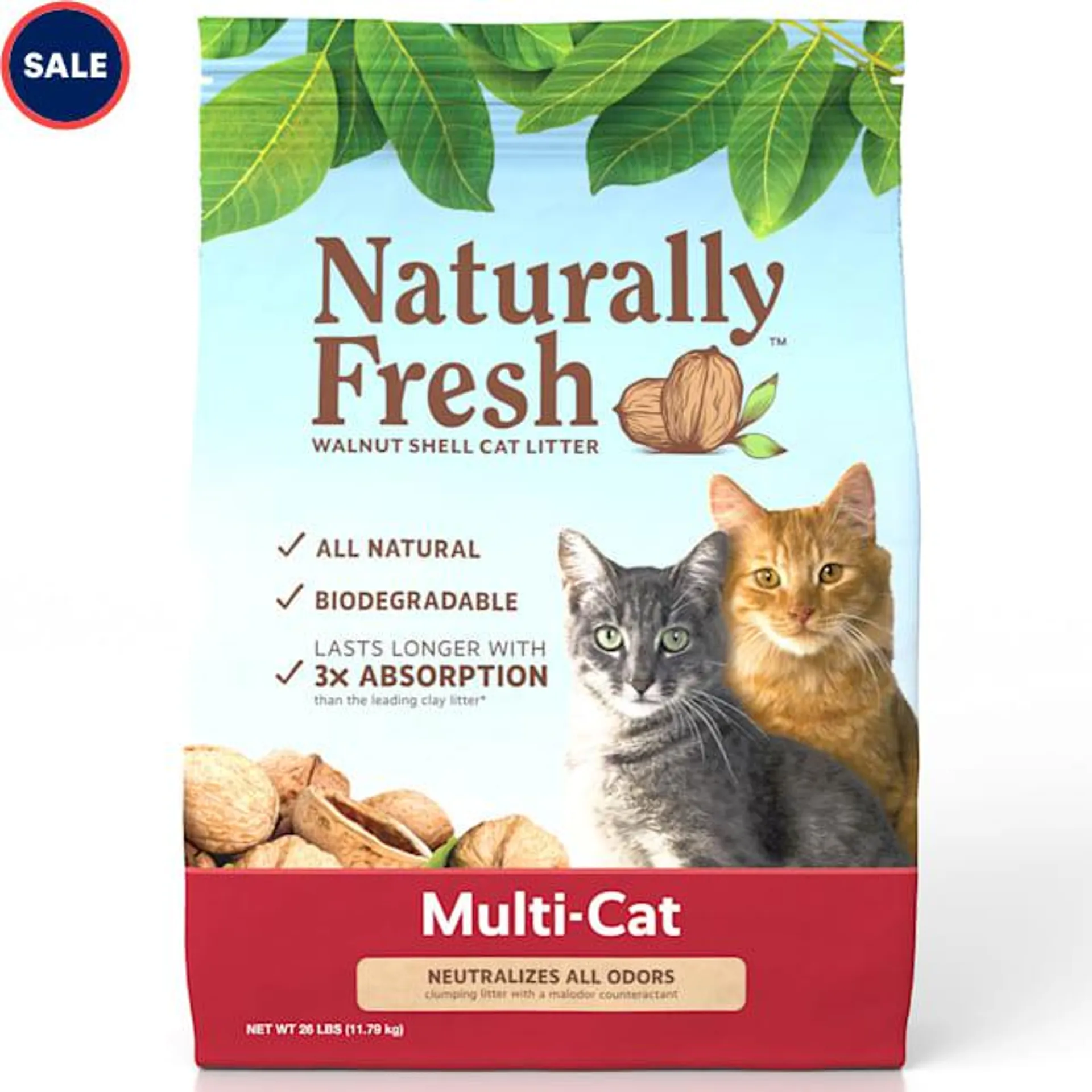 Naturally Fresh Quick-Clumping Natural Multi-Cat Walnut Cat Litter, 26 lbs.