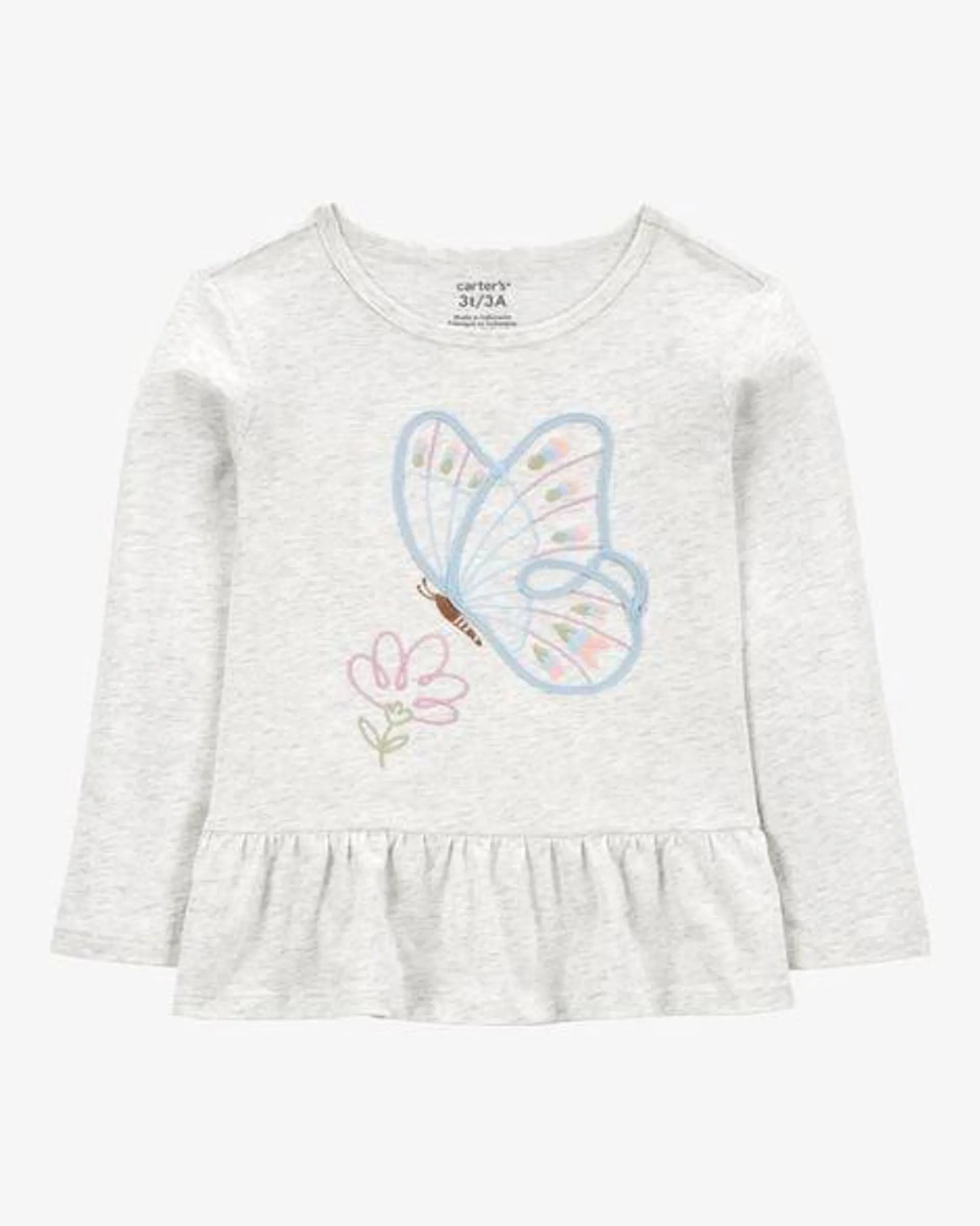 Baby Butterfly Long-Sleeve Peplum Top - Grey