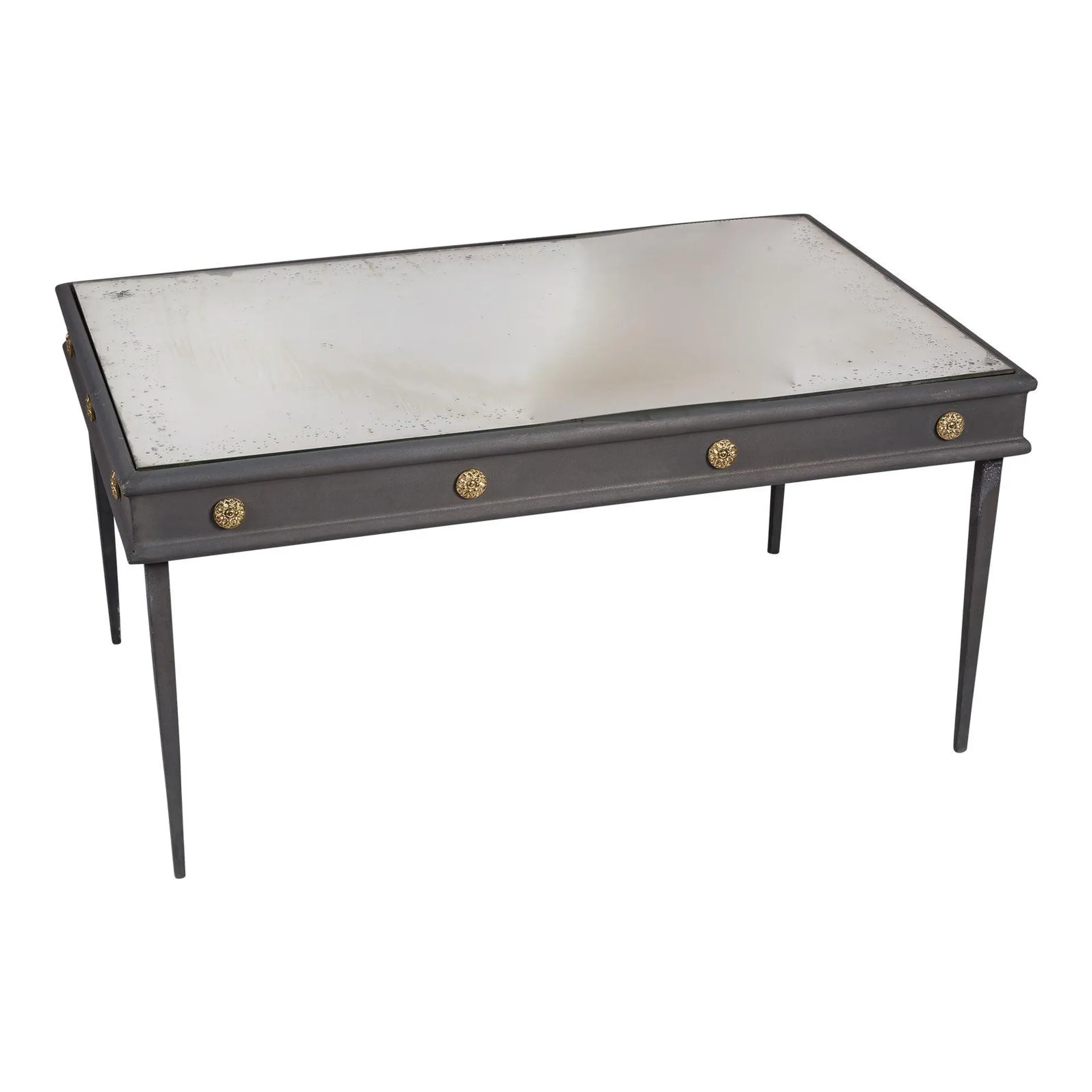 Zinc Finish and Brass Medallion Coffee Table