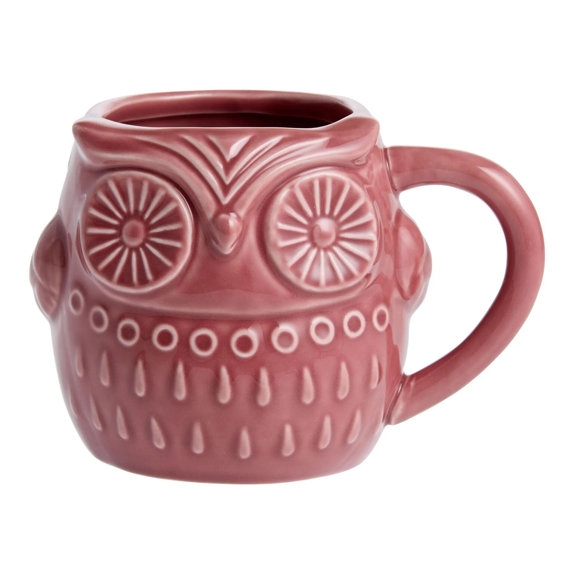 Mauve Owl Reactive Glaze Figural Ceramic Mug