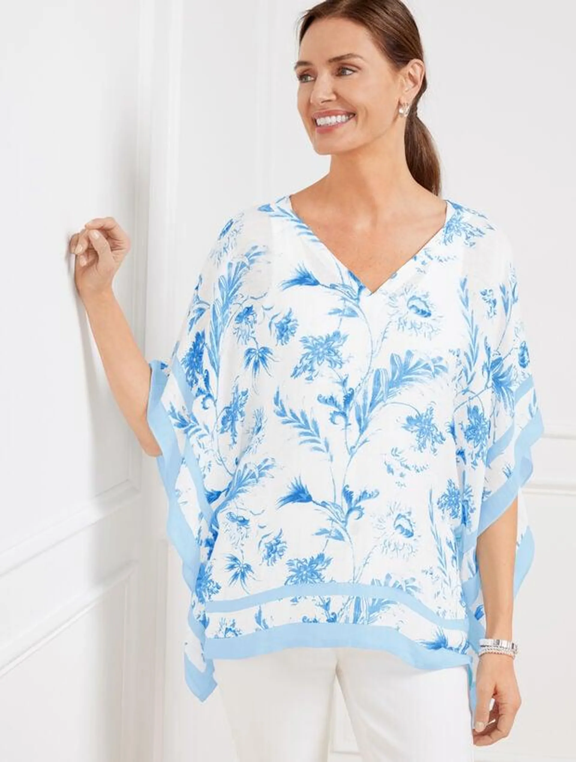 Linen Blend Poncho - Mystique Floral