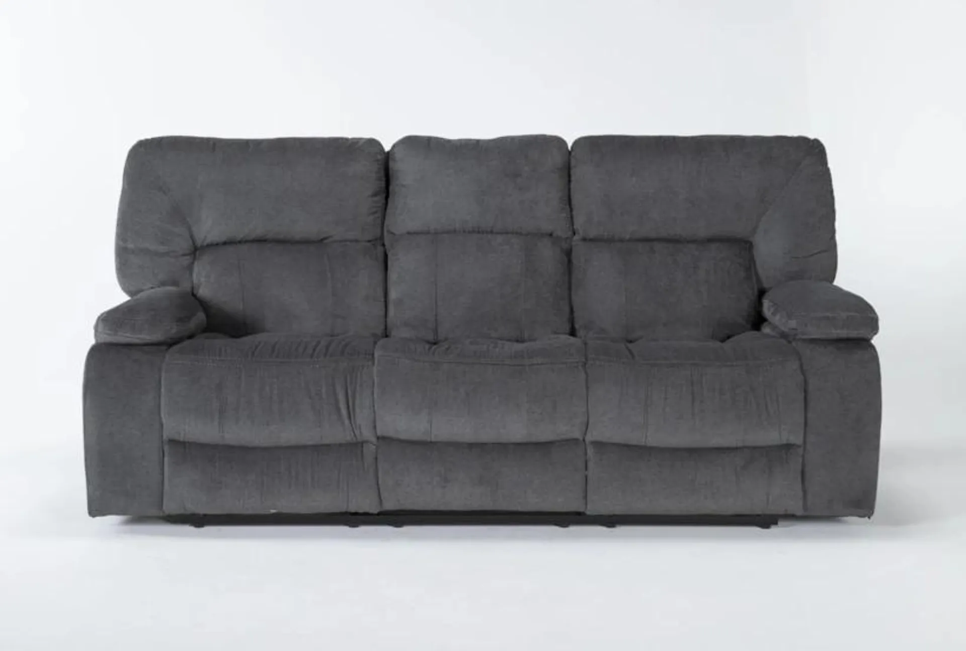 Chadrick Grey Polyester 88" Manual Reclining Sofa with Dropdown Cup Holder Console & USB