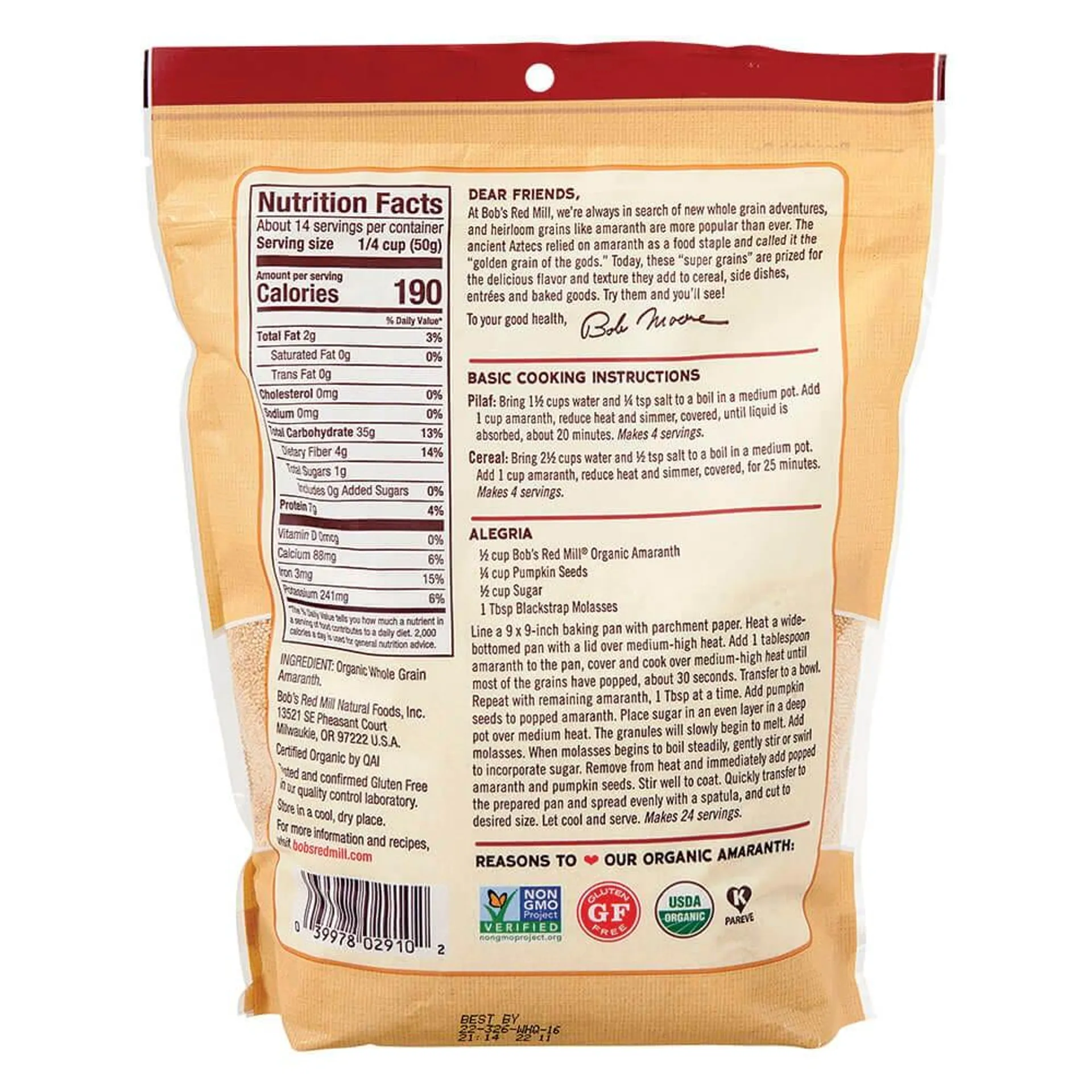 Bob’s Red Mill Organic Amaranth Grain, 24 oz