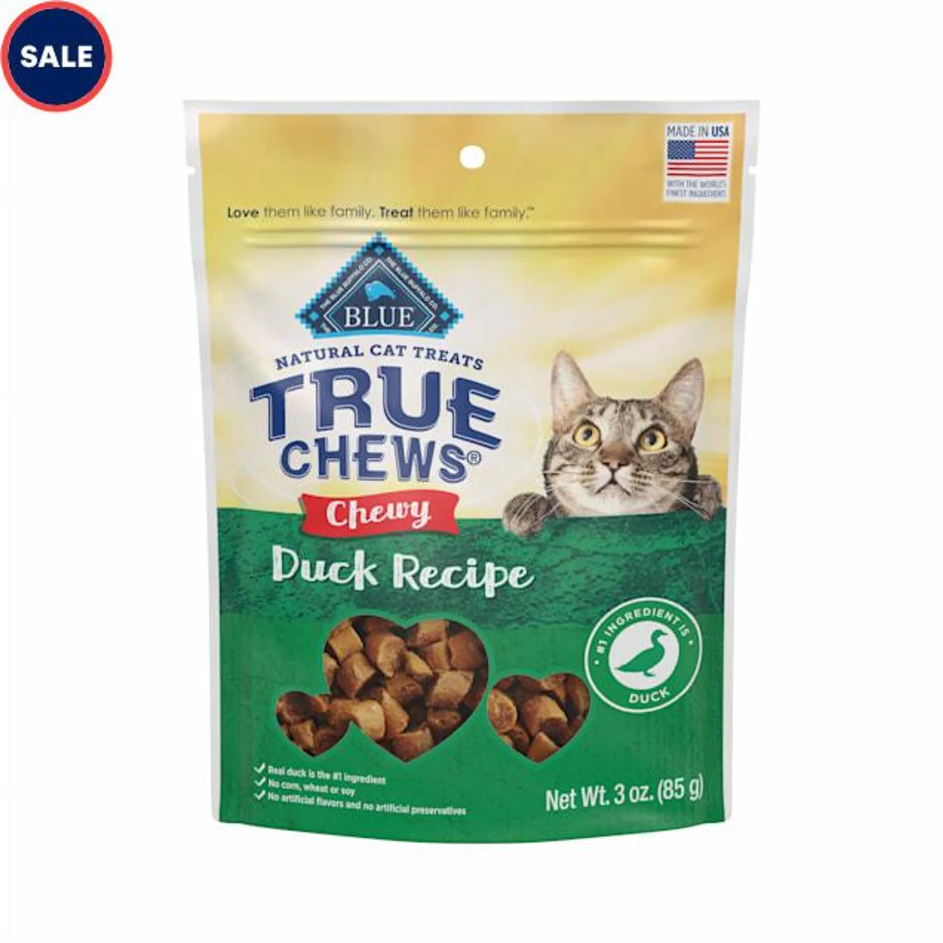 Blue Buffalo True Chews Made in the USA, Duck Recipe, Natural Chewy Cat Treats, 3 oz.