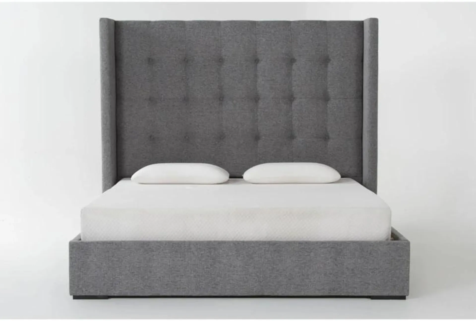 Vera Dream Graphite Box Tufted 68" High Queen Upholstered Wingback Shelter Platform Bed