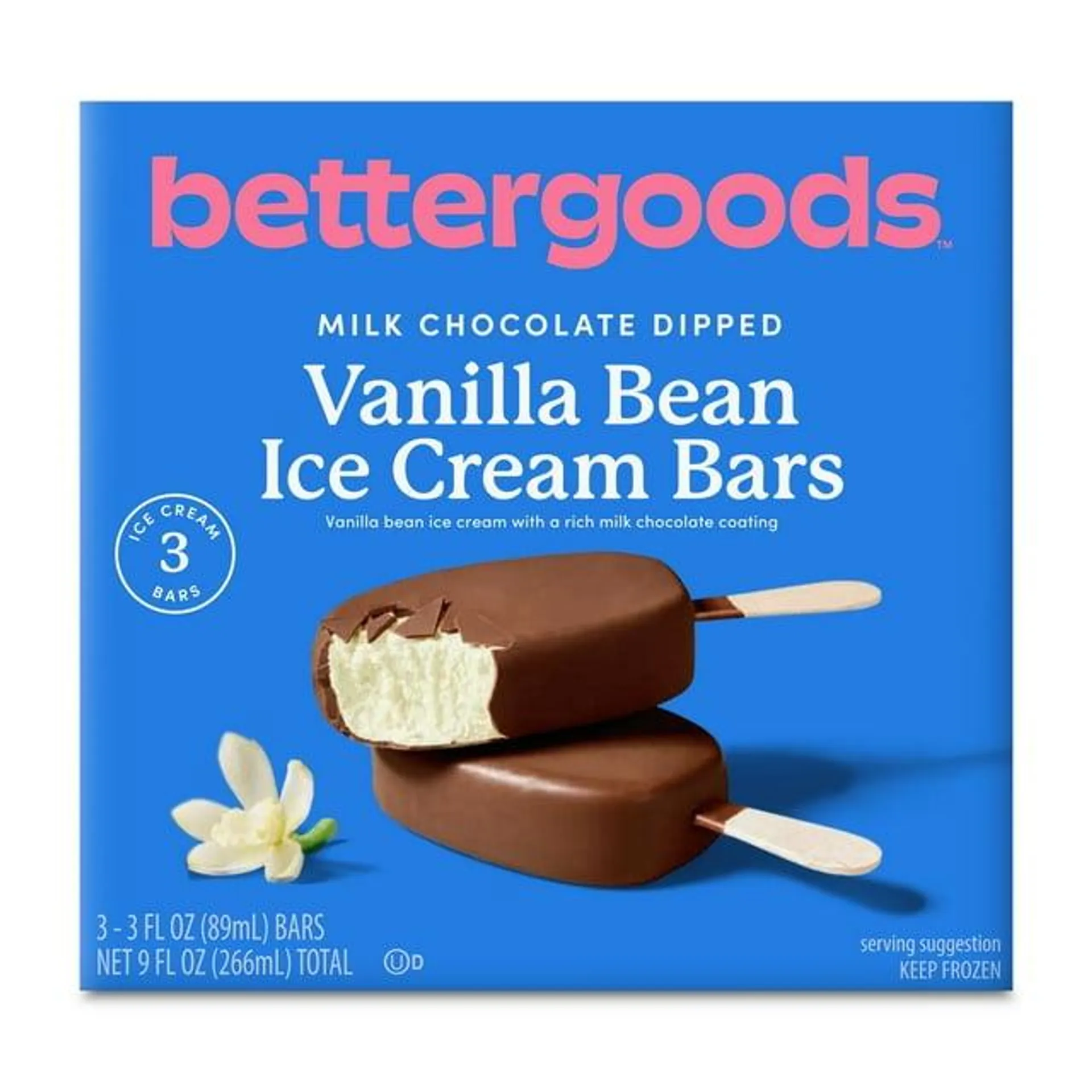 bettergoods Milk Chocolate Dipped Vanilla Bean Ice Cream Bars, 3 fl oz, 3 Count