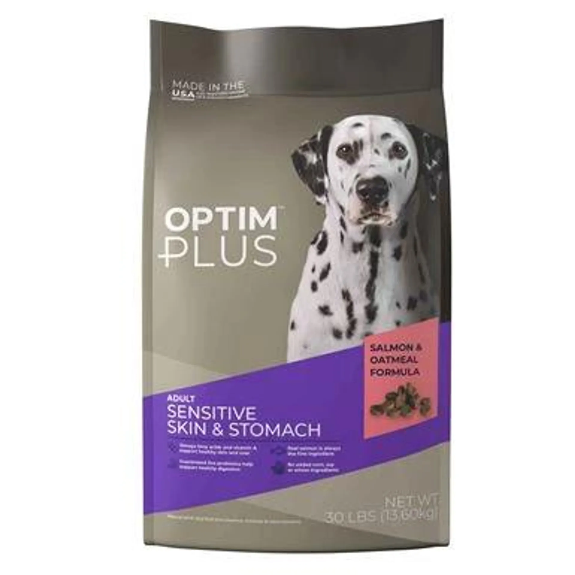 OptimPlus Adult Sensitive Skin & Stomach Salmon & Oatmeal Formula Dry Dog Food, 30 Pounds