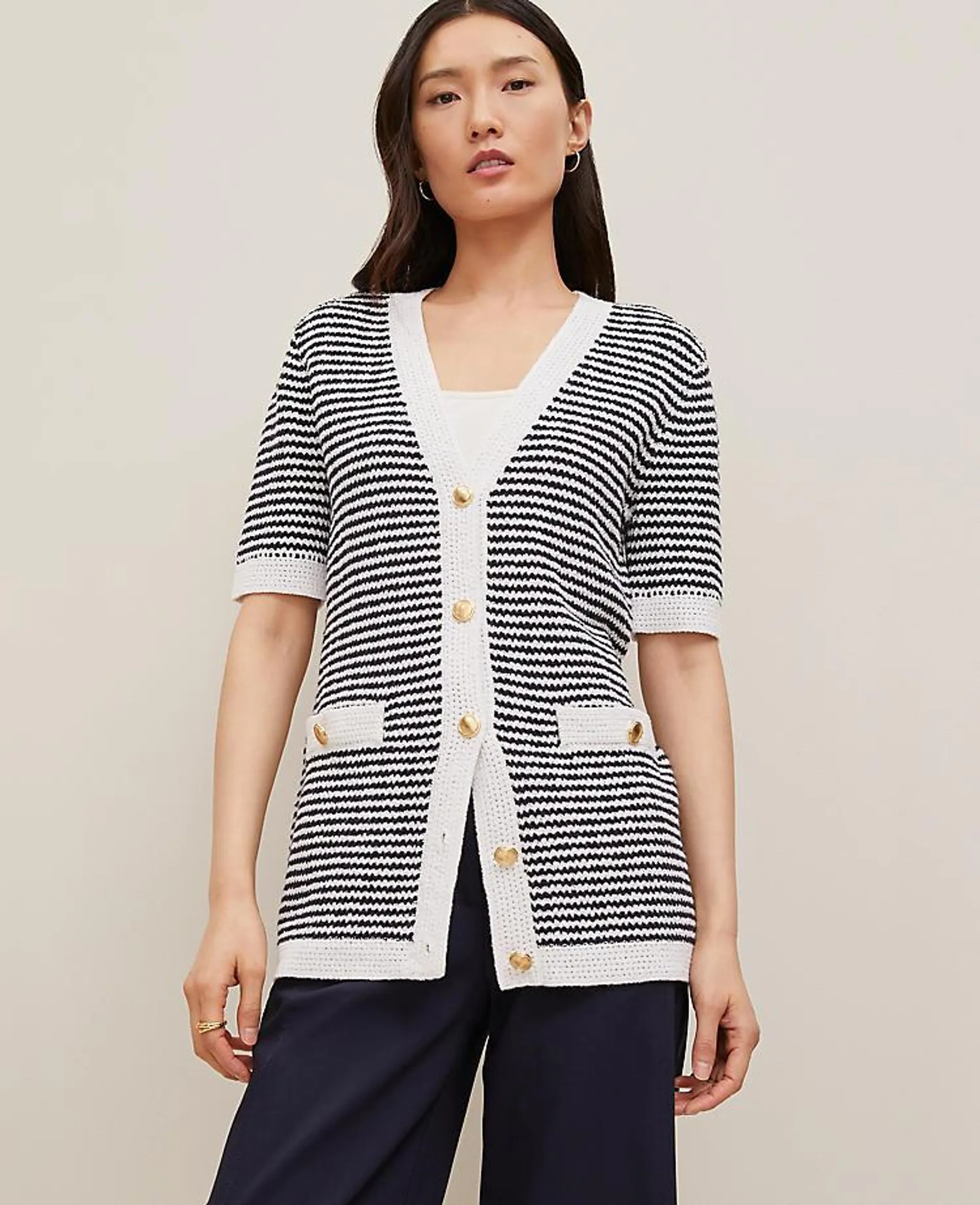 Striped Long Sweater Jacket