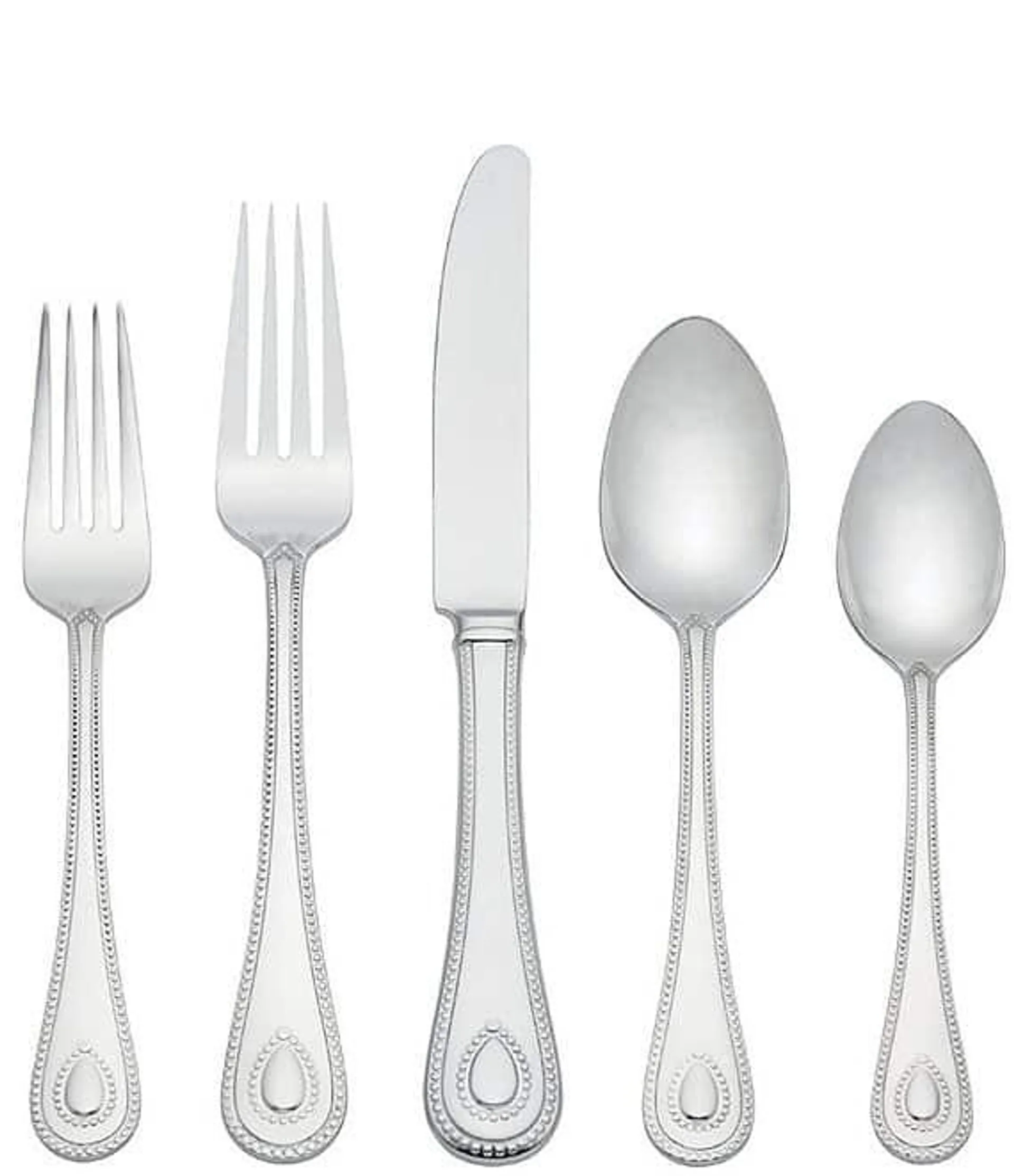 French Perle Beaded Teardrop 65-Piece Stainless Steel Flatware Set