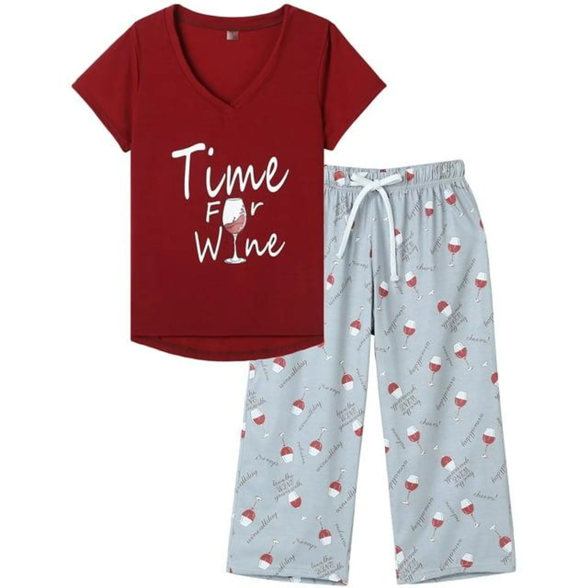 MyFav Women's Capri Pajama Sets Plus Size Sleepwear Top with Capri Pants 2 Piece Loungewear Set,XL